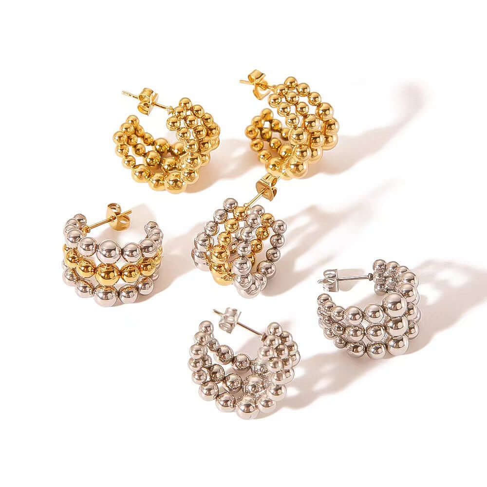 Chunky Fat C Hoop Two Tone Beaded Earrings for Women | F965 | Trendy Boho Jewelry for Parties, Weddings & Everyday Wear