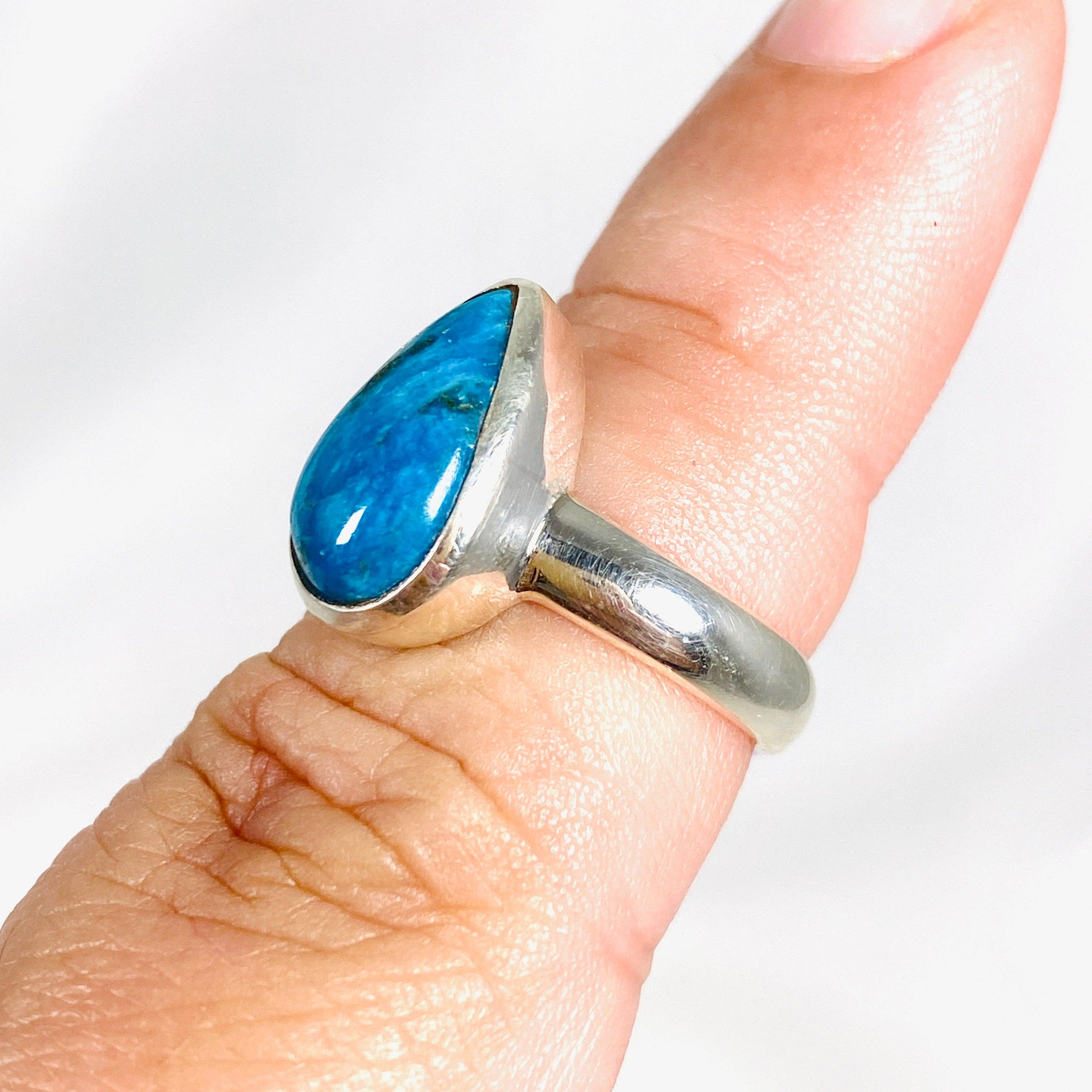 Natural Cavansite Teardrop Ring for Women - Size 7.5 - Unique Blue Crystal Jewelry - Perfect for Gift Giving & Special Occasions