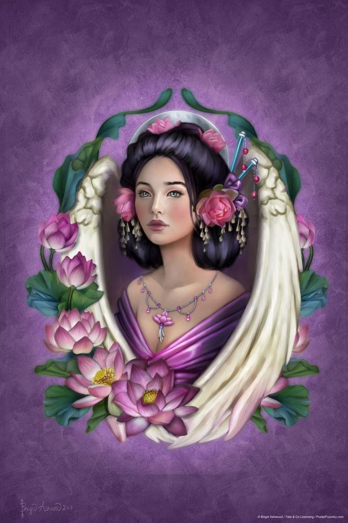 Brigid Ashwood Laminated Lotus Angel Poster - 16x24 Dry Erase Wall Art for Home, Office & Meditation Room Decor
