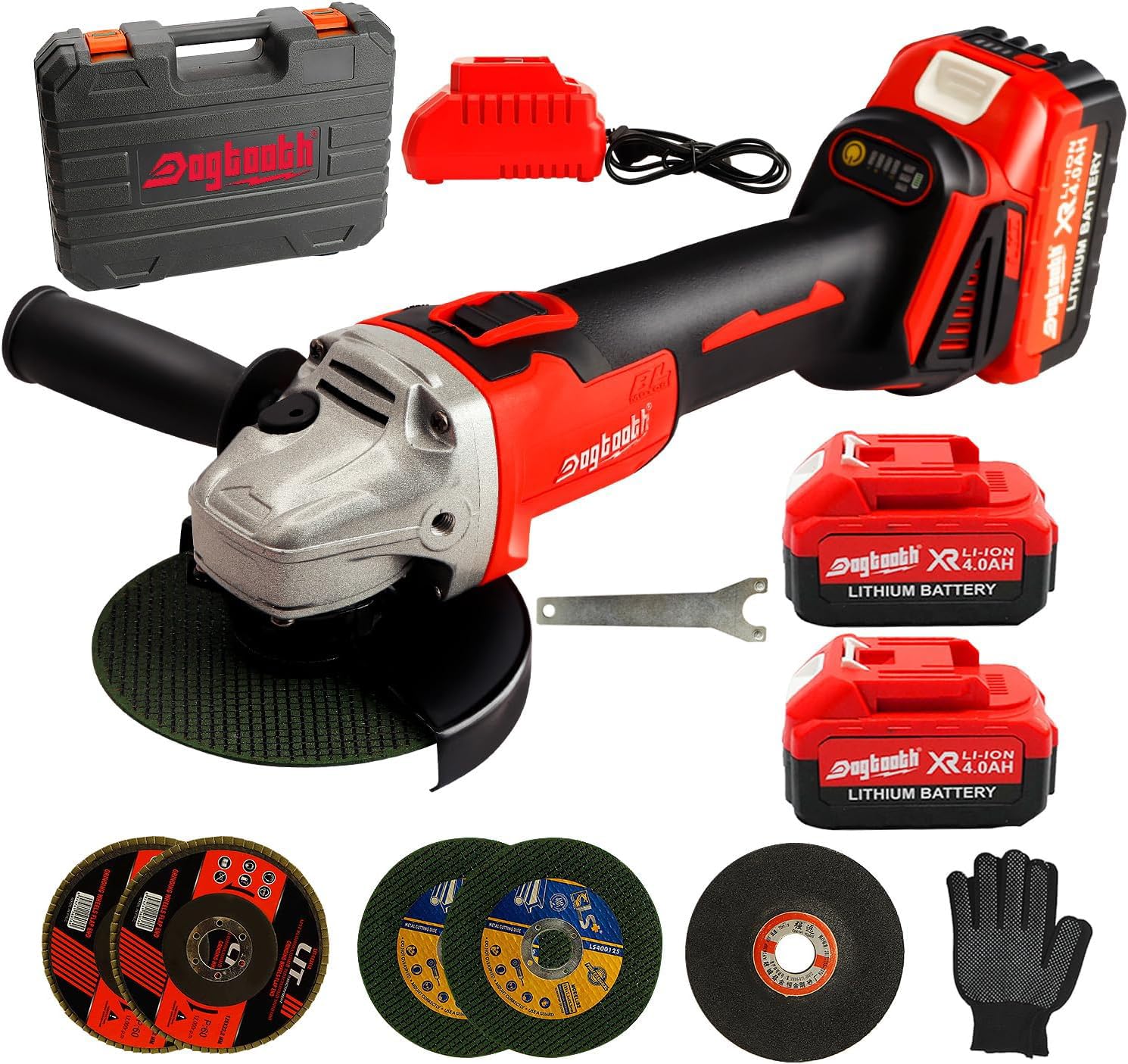 21V Brushless Cordless Angle Grinder Kit - 4-1/2 Inch 10000 RPM with 2x 4.0Ah Batteries & Fast Charger | Includes 4 Cutting Discs, 1 Grinding Disc & Tool Bag | Perfect for Metal Cutting, Concrete Grinding & DIY Projects