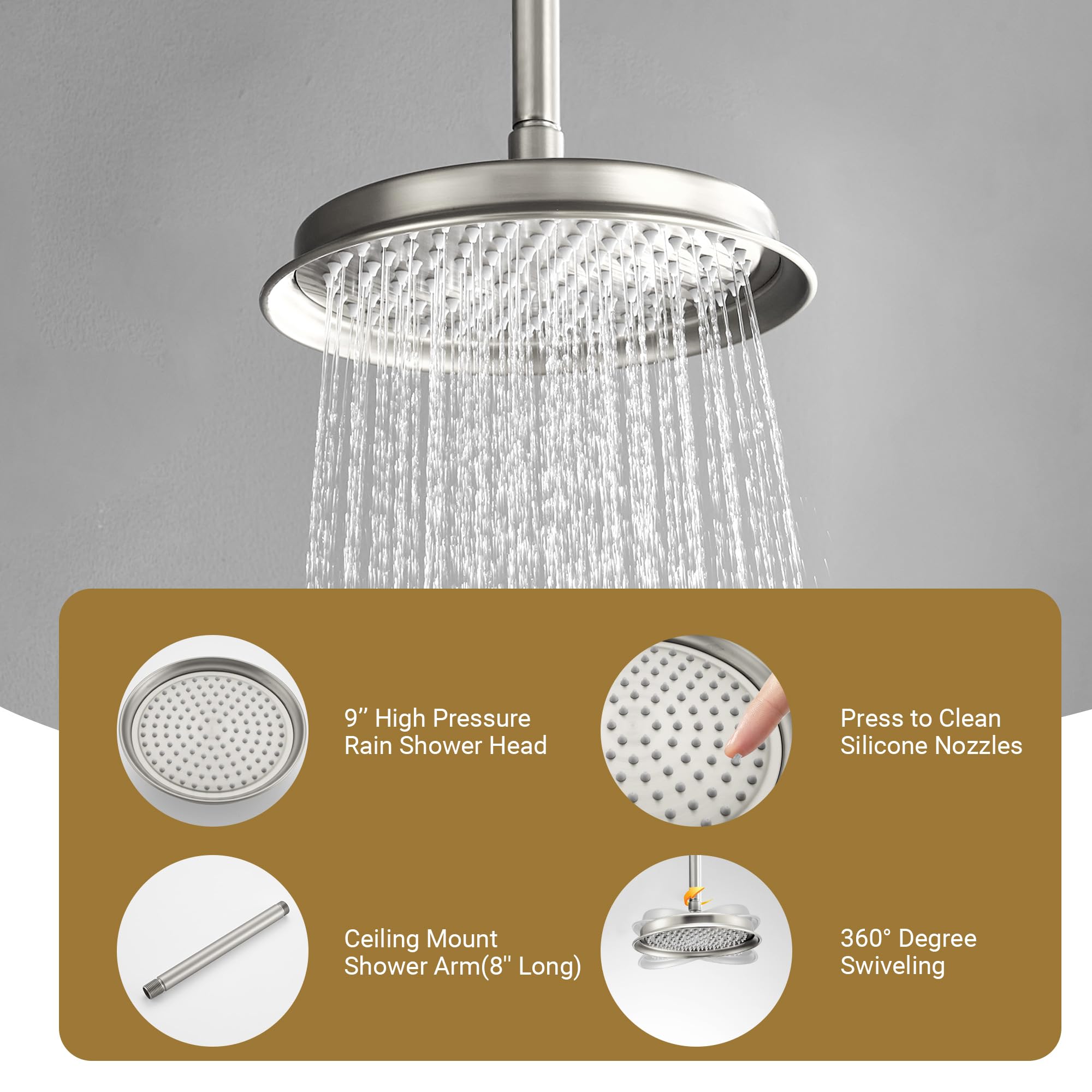 Antique Brushed Nickel Rain Shower System Complete Set - DASAN AT209C-BN with 9