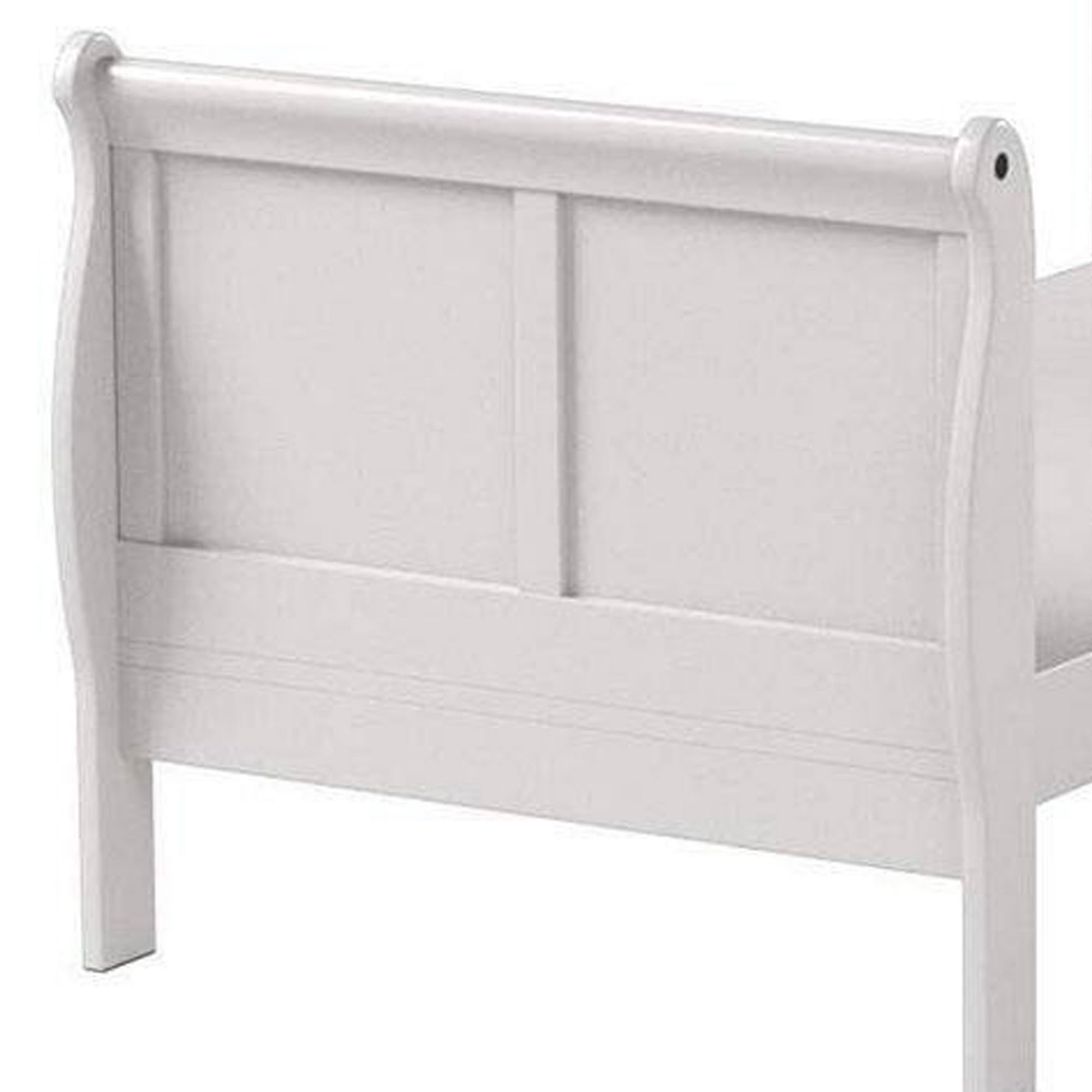 Benzara White Wooden Twin Size Sleigh Bed - Classic Elegant Design for Kids Room, Guest Bedroom & Cozy Home Decor