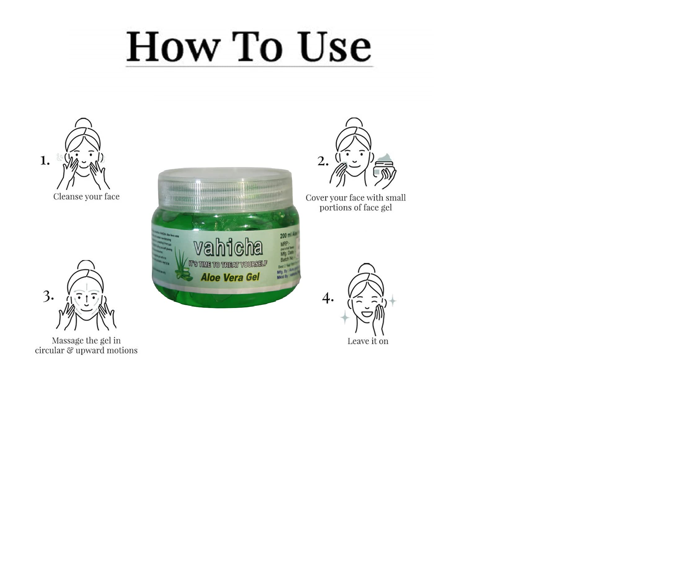 VAHICHA 100% Vegan Aloe Vera Gel with Vitamin E for Skin & Hair Care - 200g | Hydrating Moisturizer, Sunburn Relief, Hair Mask, After Shave | Multipurpose Beauty Solution for Face, Body & Scalp