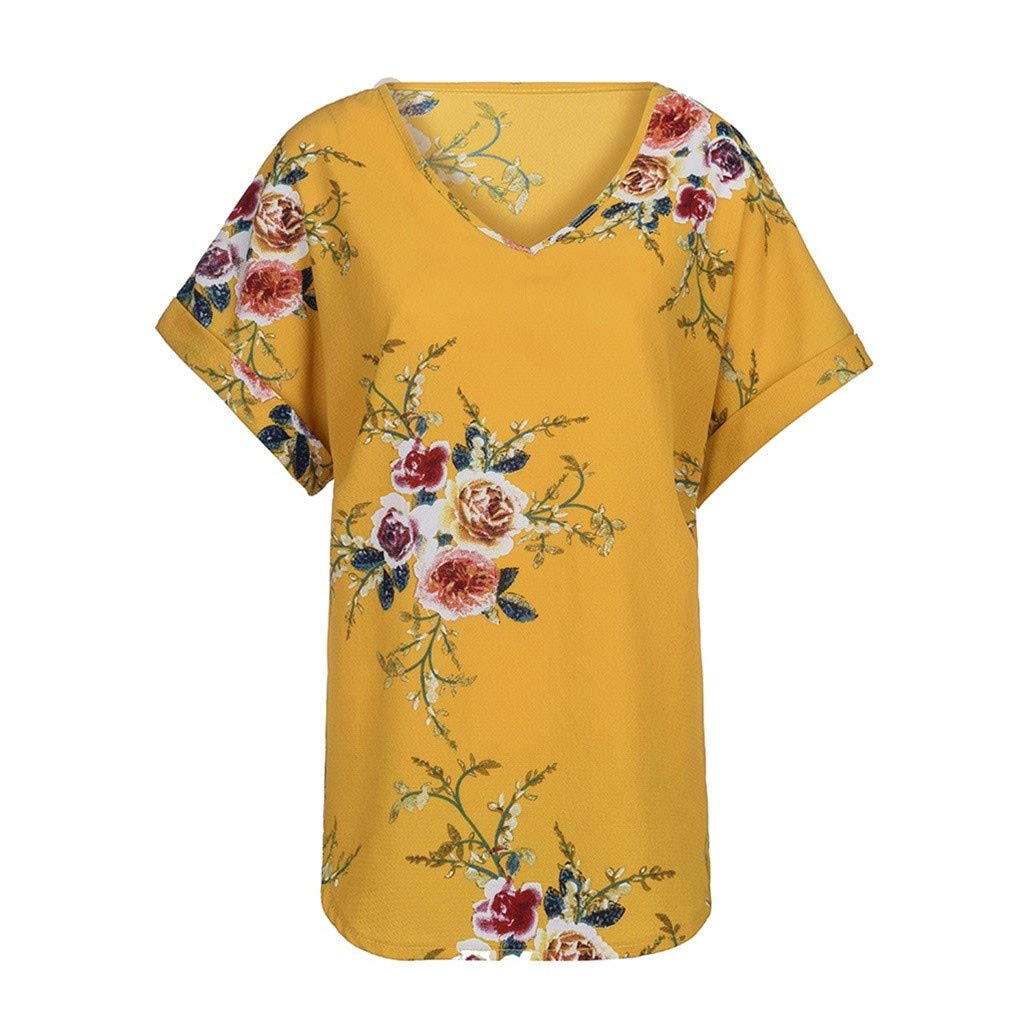 Floral Print V-Neck Cuffed Short Sleeve Blouse for Women | Plus Size Casual Lace Top | Perfect for Summer Outfits, Beach Vacations & Date Nights