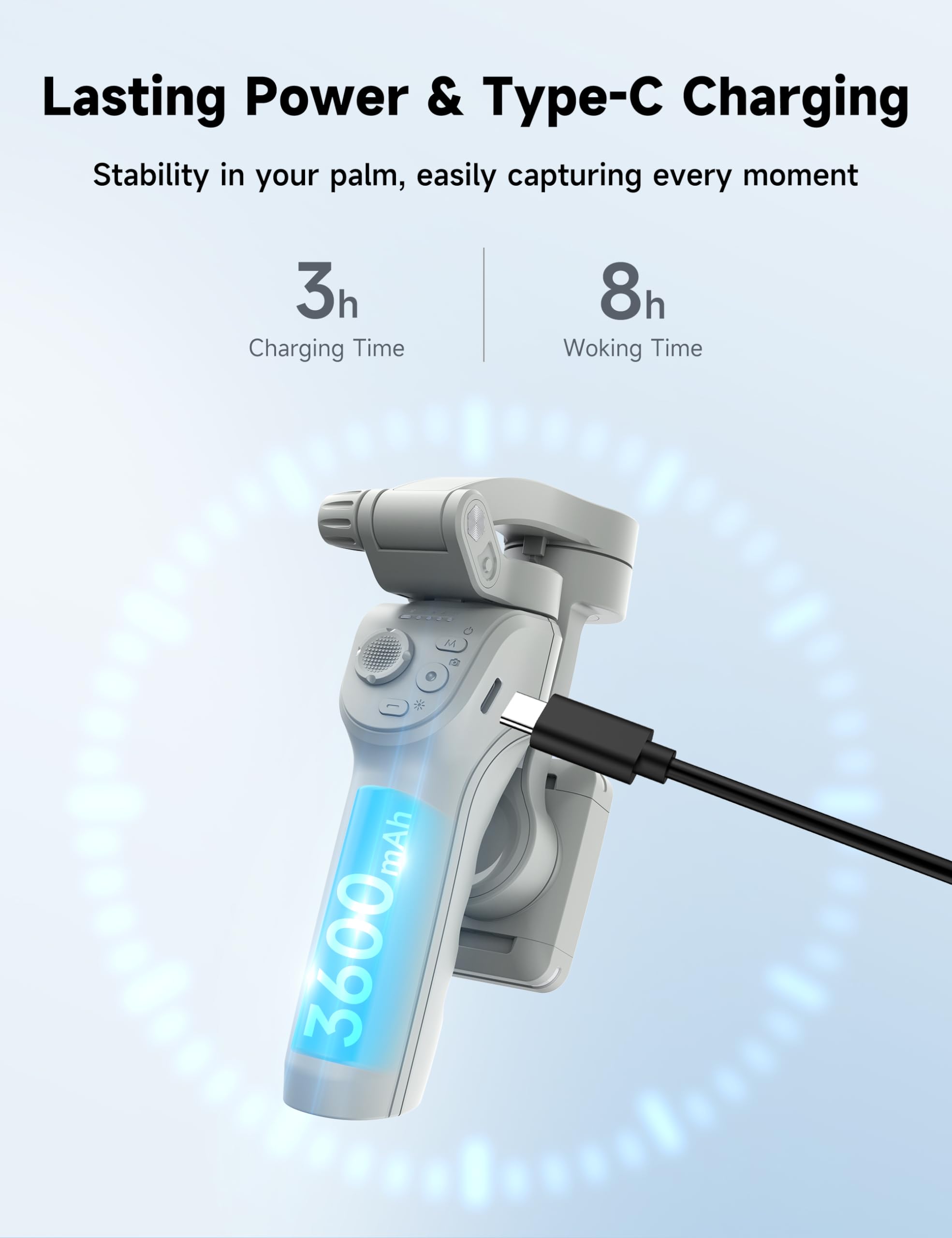 3-Axis Smartphone Gimbal Stabilizer with Face/Object Tracking - Portable Foldable Vlogging Stabilizer for iPhone 15/14/13/12 & Android - Perfect for YouTube, TikTok, Live Streaming & Travel Videos