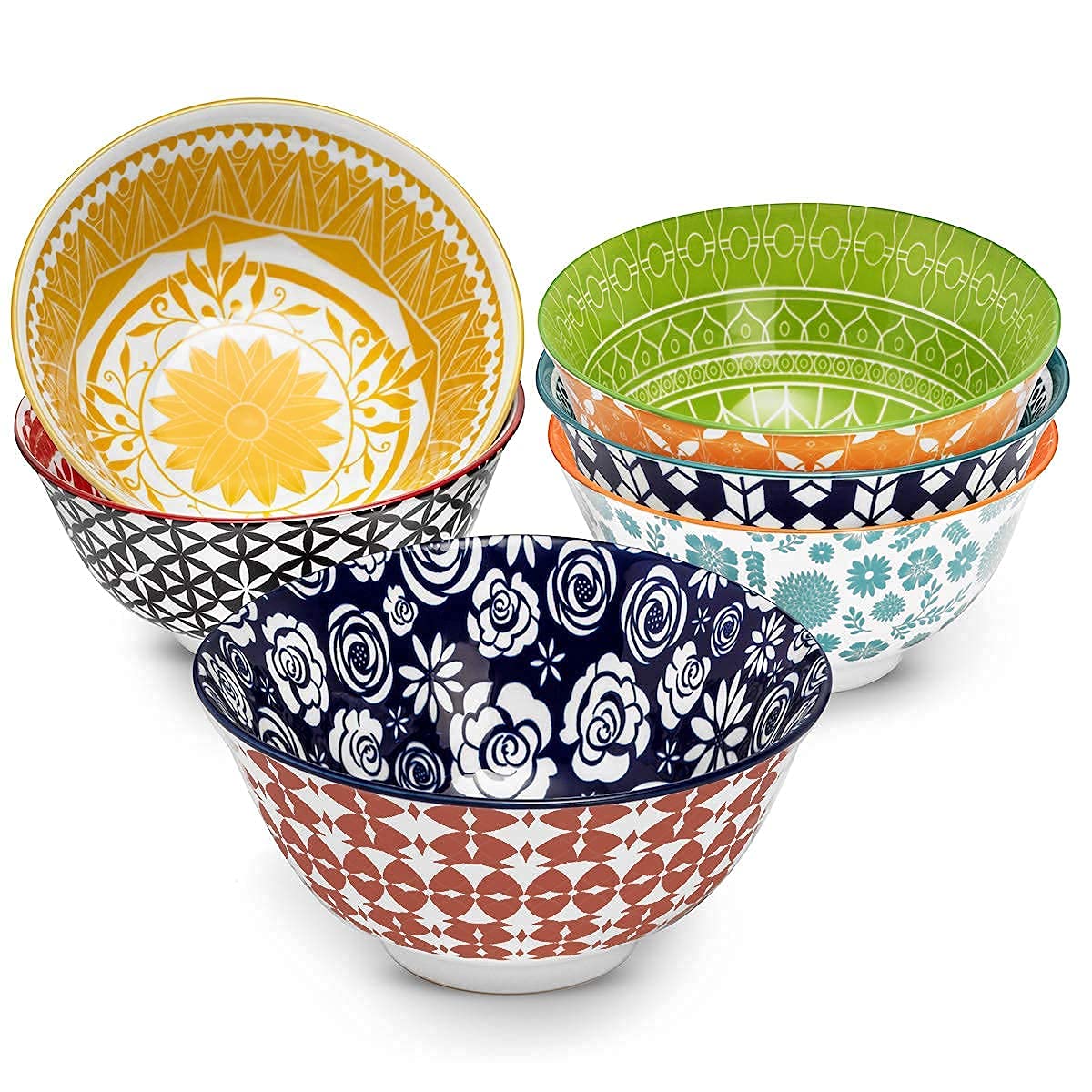 Annovero Porcelain Mugs & Cereal Bowls Set - Microwave & Dishwasher Safe Colorful Dinnerware for Coffee, Soup, Breakfast Cereal - Perfect for Home, Office & Restaurant Use