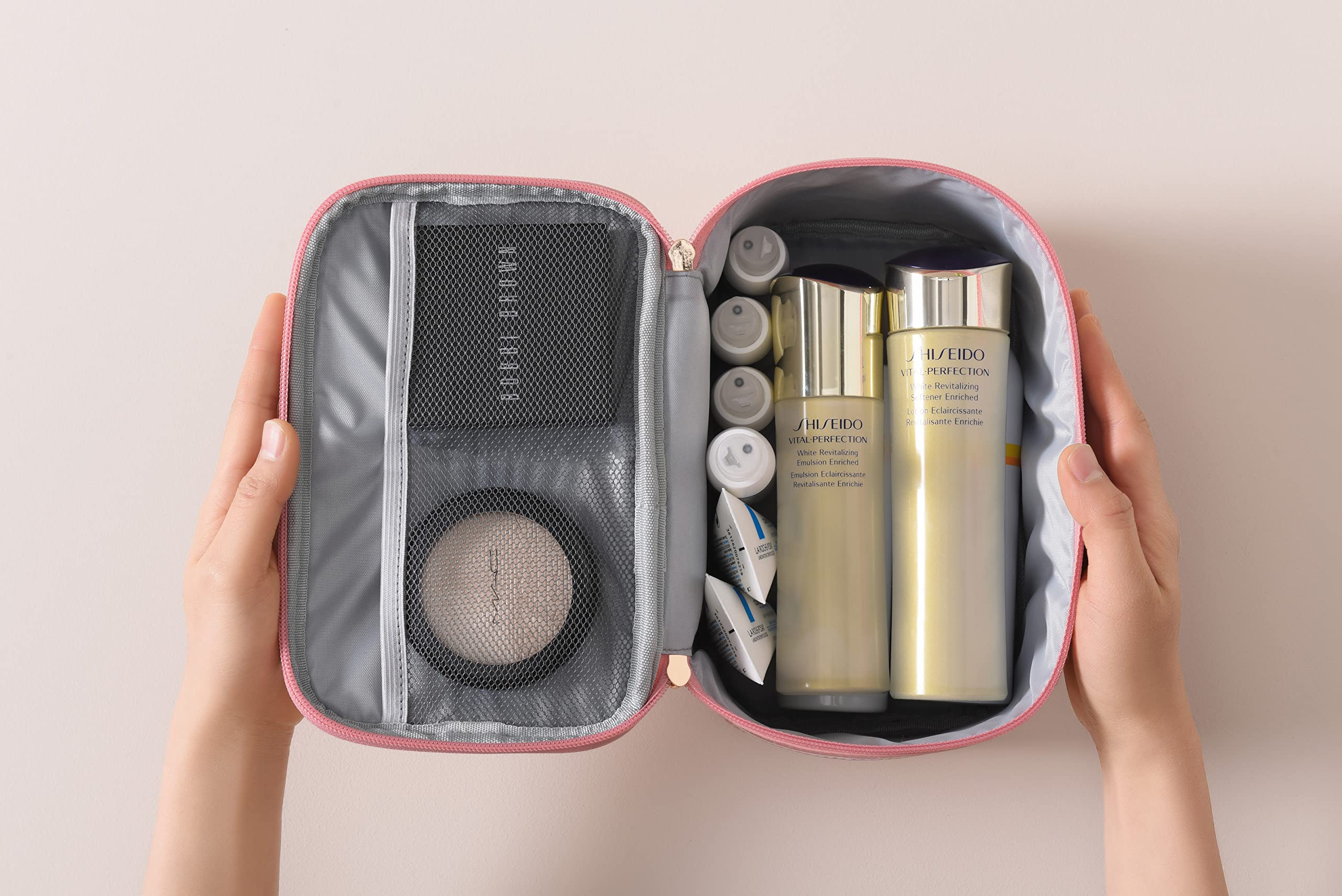 Large Makeup Bag Organizer for Women - Travel Cosmetic Case with Zipper & Handle, Spacious Pink Toiletry Bag for Makeup Brushes, Skincare Essentials - Perfect for Vacation, Gym, Work & Daily Organization