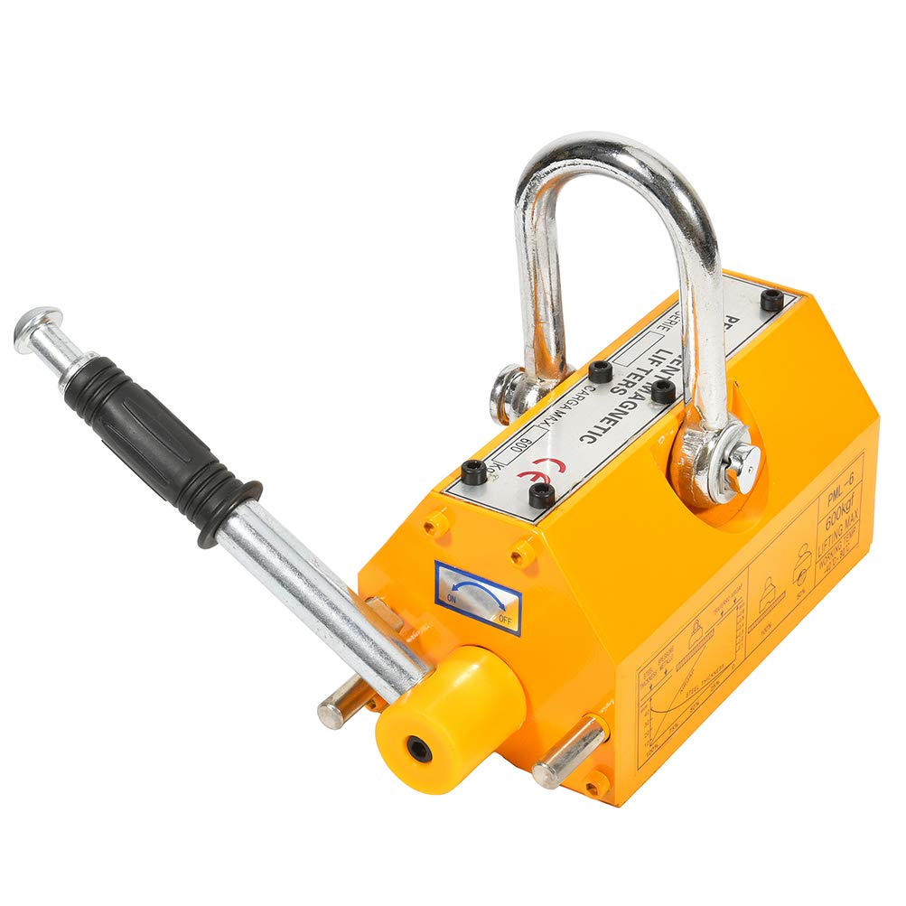 600KG Permanent Steel Magnetic Lifter - Heavy Duty Crane Hoist & Lifting Tool (1320 lbs Capacity) - Yellow Industrial Magnet for Metal Scrap, Steel Plates, Machinery Moving in Warehouses & Construction Sites