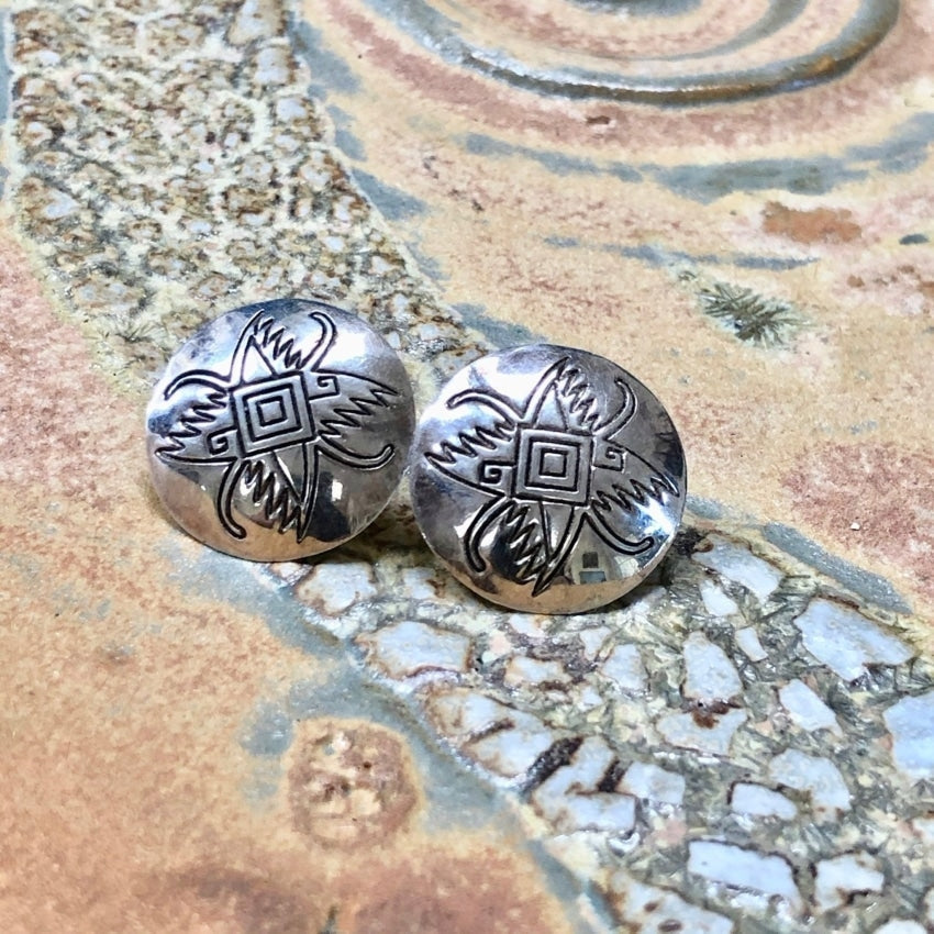 Sterling Silver Pierced Post Stud Earrings with Stamp Decorated Buttons - Perfect for Casual Wear, Parties & Gifts