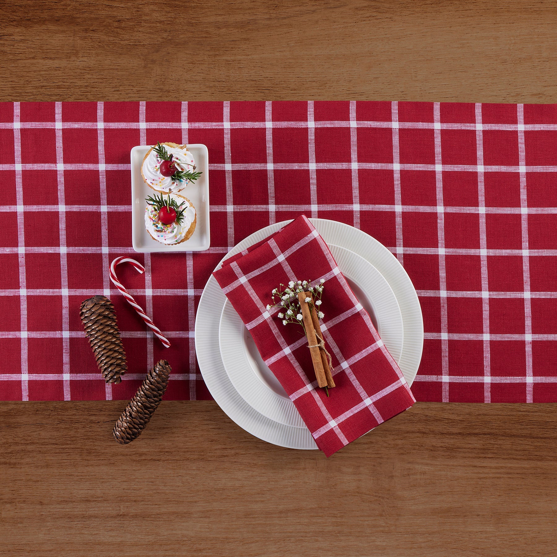 Elegant Windowpane Table Runner - White Linen Rectangular Dining Table Decor for Wedding, Christmas & Holiday Parties - Perfect for Farmhouse, Rustic & Modern Home Decor