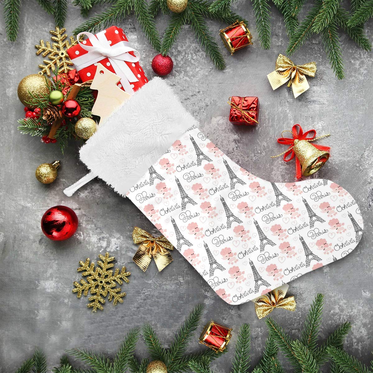 Blueangle Paris Eiffel Tower Christmas Stockings - 2 Pack Festive Holiday Decor for Home, Family Gifts | Perfect for Fireplace Mantel, Xmas Tree Decorations & Cozy Winter Celebrations