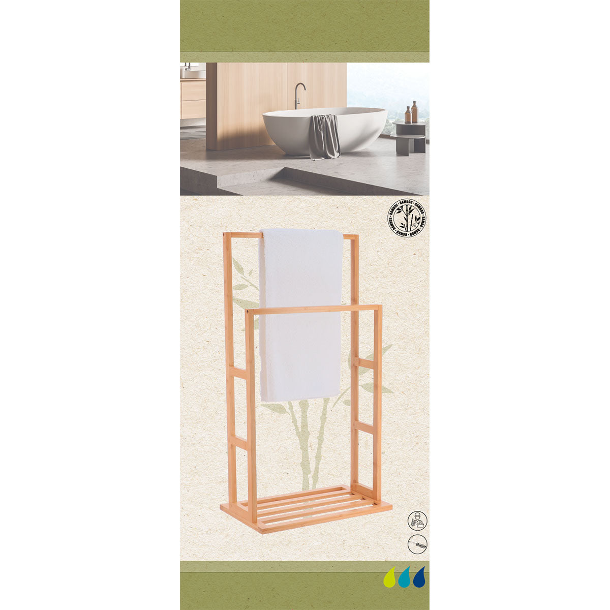 Premium Bamboo Towel Rack - Natural Wood Bathroom Organizer with Sturdy Bars | Perfect for Spa, Bathroom & Kitchen Storage