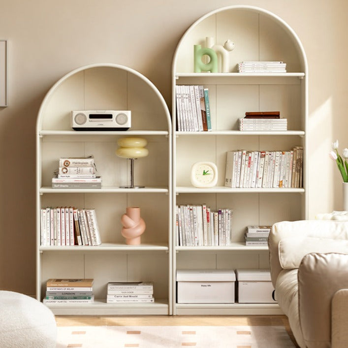 Solid Poplar Wood Arch Bookcase - Display Cabinet & Bookshelf in Cream for Living Room, Bedroom & Office Storage