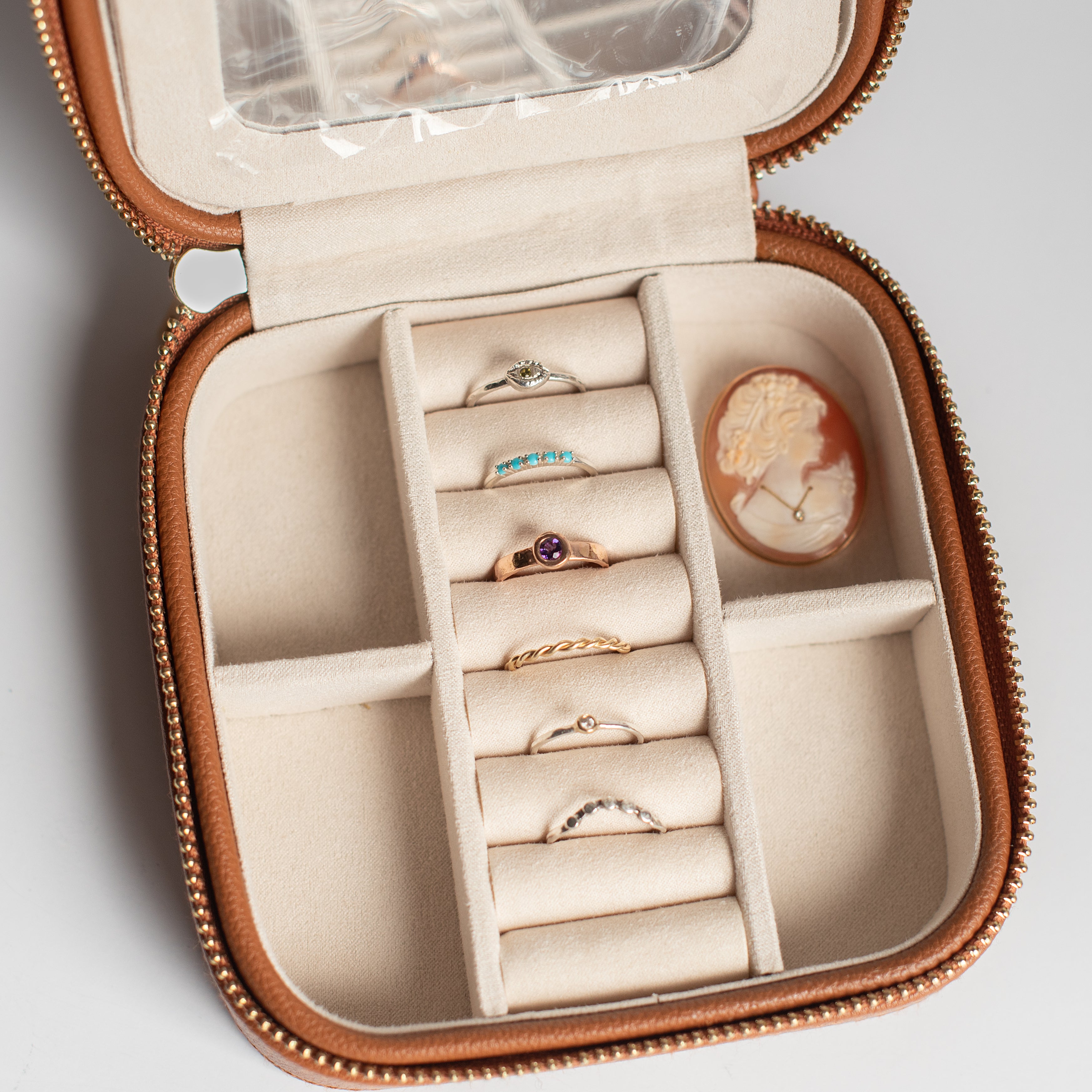 Square Leatherette Travel Jewelry Organizer Case with Mirror - Perfect for Necklaces, Rings & Earrings on Vacation, Business Trips & Weekend Getaways