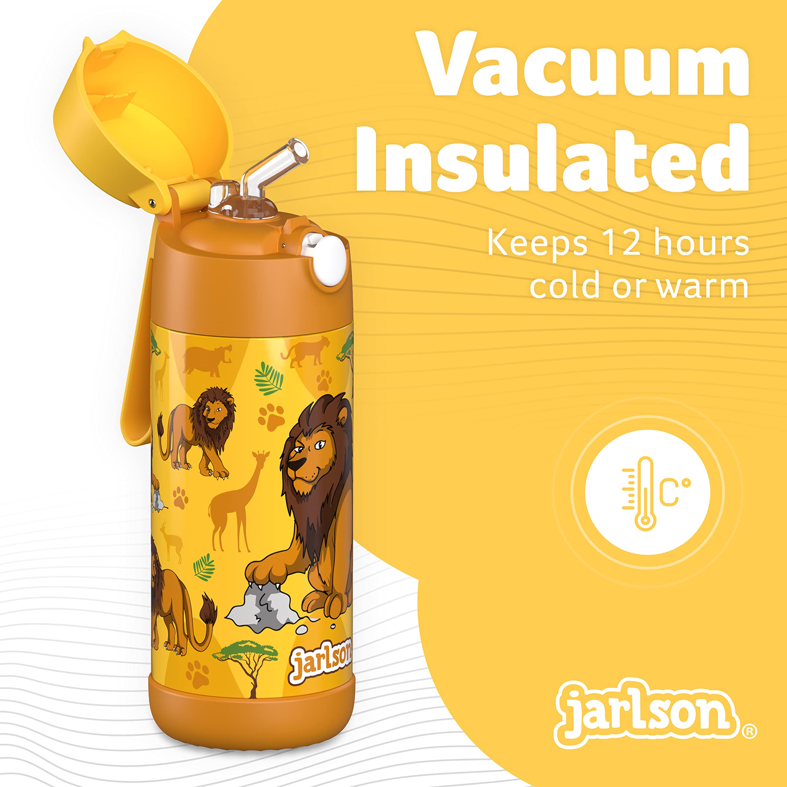 Insulated Stainless Steel Water Bottle for Kids with Straw - CHARLI Thermos for Boys & Girls (12 oz, Lion 'Star') - Perfect for School, Sports & Outdoor Adventures