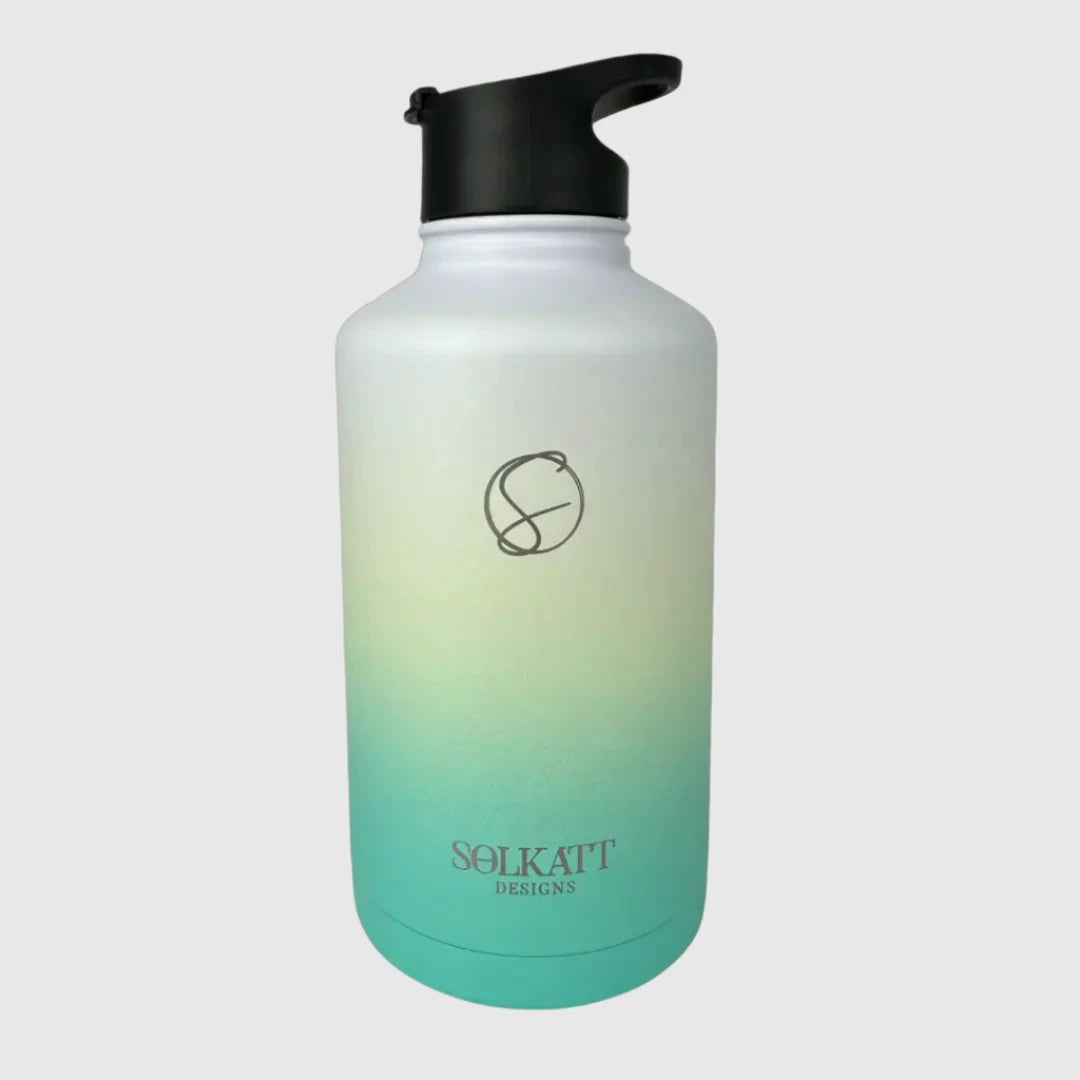 Premium Ocean Aqua Insulated Water Bottle 1.9L (64oz) - Stainless Steel Vacuum Flask with Leakproof Lid - Keep Drinks Cold 24Hrs/Hot 12Hrs - Perfect for Gym, Hiking, Camping & Outdoor Activities