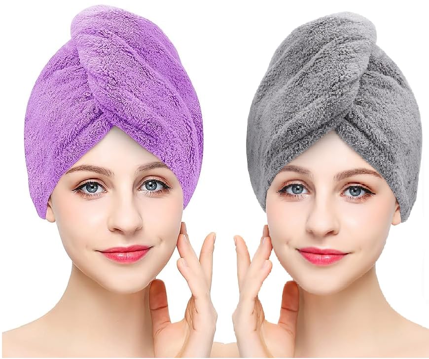 Shyam Enterprise Women's Microfiber Hair Towel Wrap - Quick Dry Hair Drying Cap for Wet Hair, Soft & Absorbent Bath Towel Hat (Pack of 2, Multicolor) - Perfect for Post-Shower, Swimming & Salon Styling