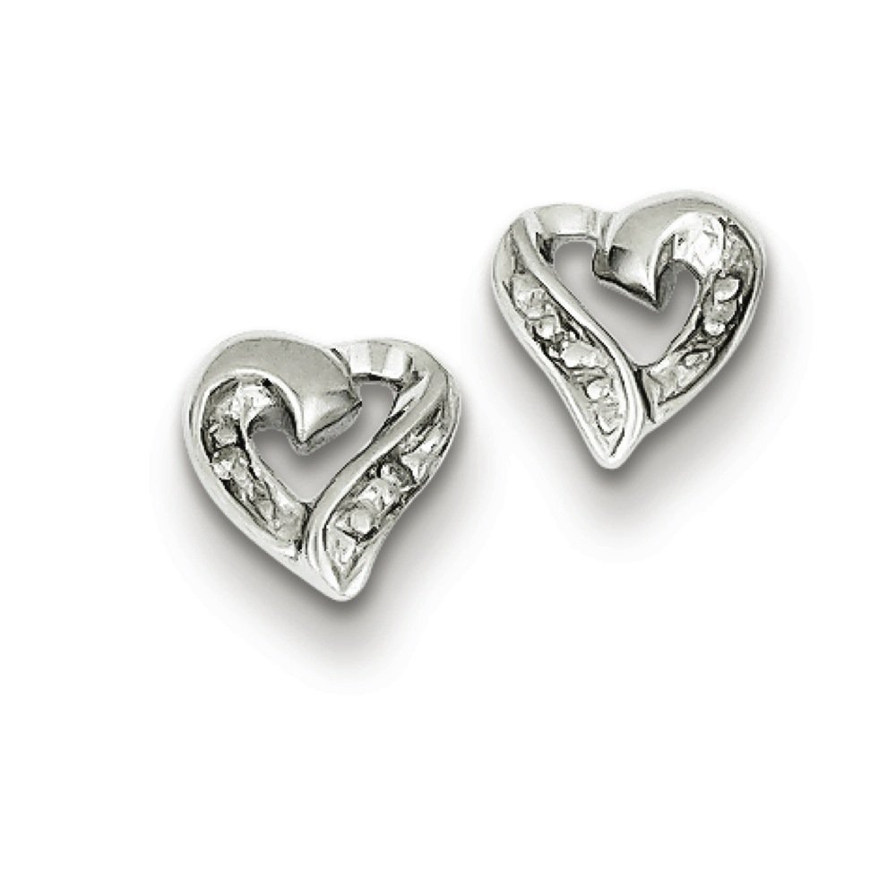 Sterling Silver Rhodium Plated Diamond Heart Stud Earrings for Women - Elegant Gift for Valentine's Day, Anniversary & Special Occasions