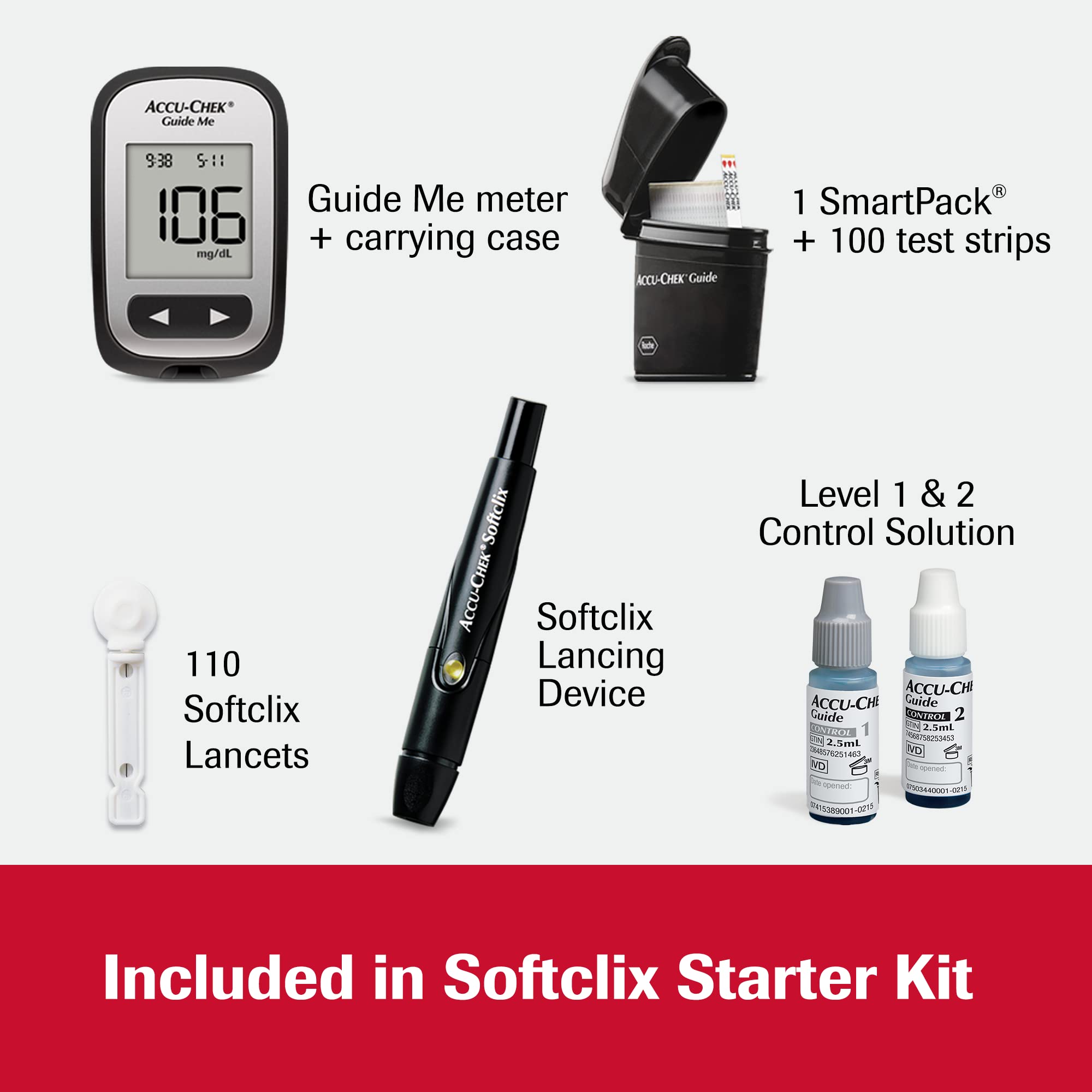 Accu-Chek Softclix Glucose Monitor Kit for Diabetes - Blood Sugar Testing Meter with Lancing Device, 110 Lancets & 100 Test Strips | Home Use for Daily Glucose Monitoring & Diabetes Management