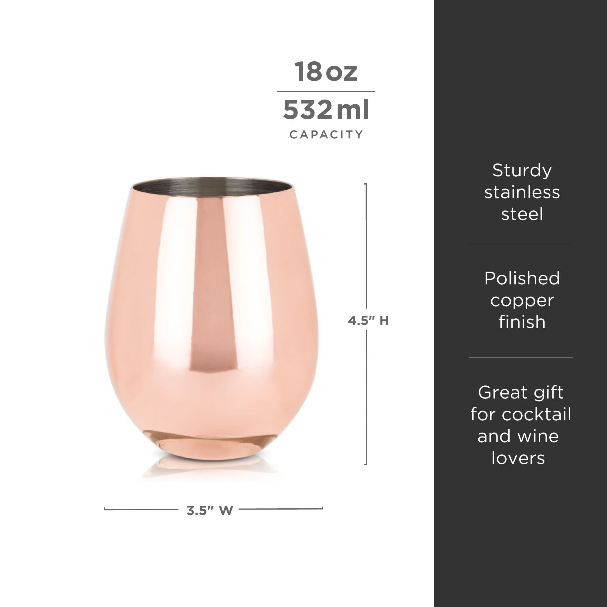 Premium Stainless Steel Stemless Wine Glasses - Copper Finish Set of 2 | Shatterproof & Dishwasher Safe | Perfect for Outdoor Parties, Picnics, and Home Entertaining