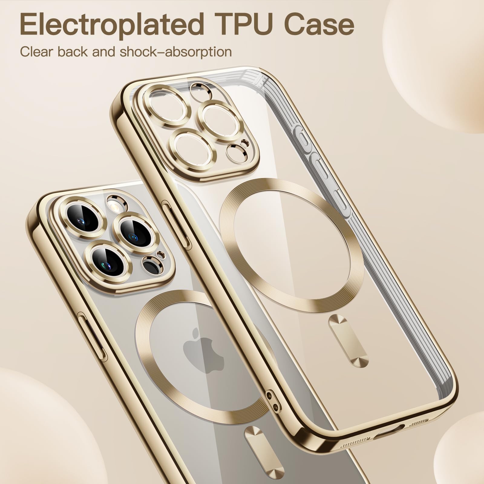 JETech Soft Clear Case for iPhone 15 Pro Max 6.7-Inch | Shockproof TPU Phone Cover with Camera Lens Protection | MagSafe Wireless Charging Compatible | Electroplated Gold Design | Perfect for Everyday Use, Travel & Outdoor Activities