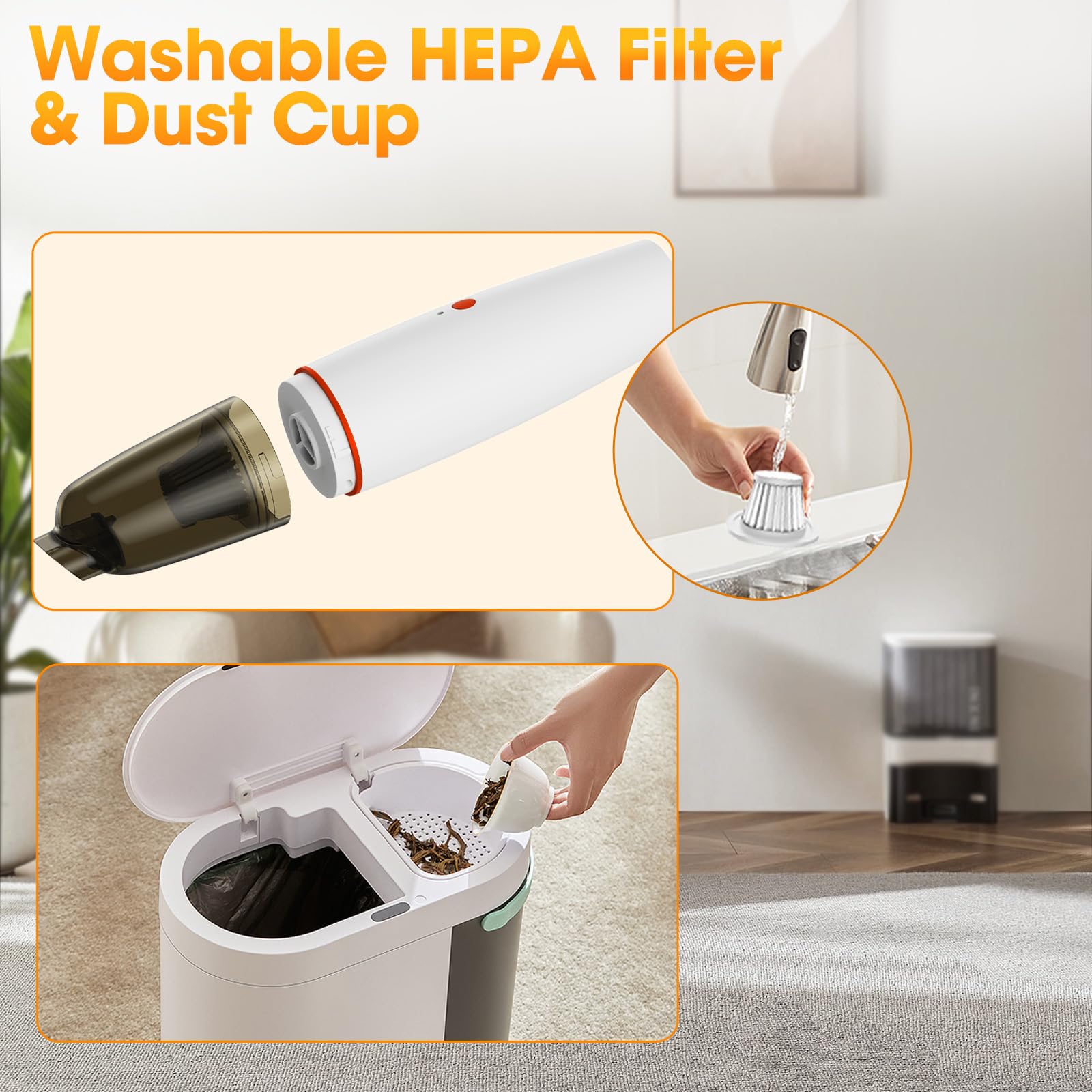 Portable Cordless Handheld Vacuum Cleaner - 20000PA Strong Suction, Rechargeable Mini Dust Buster for Car, Home & Office - Perfect for Cleaning Car Interiors, Keyboards, Sofas and Small Spaces