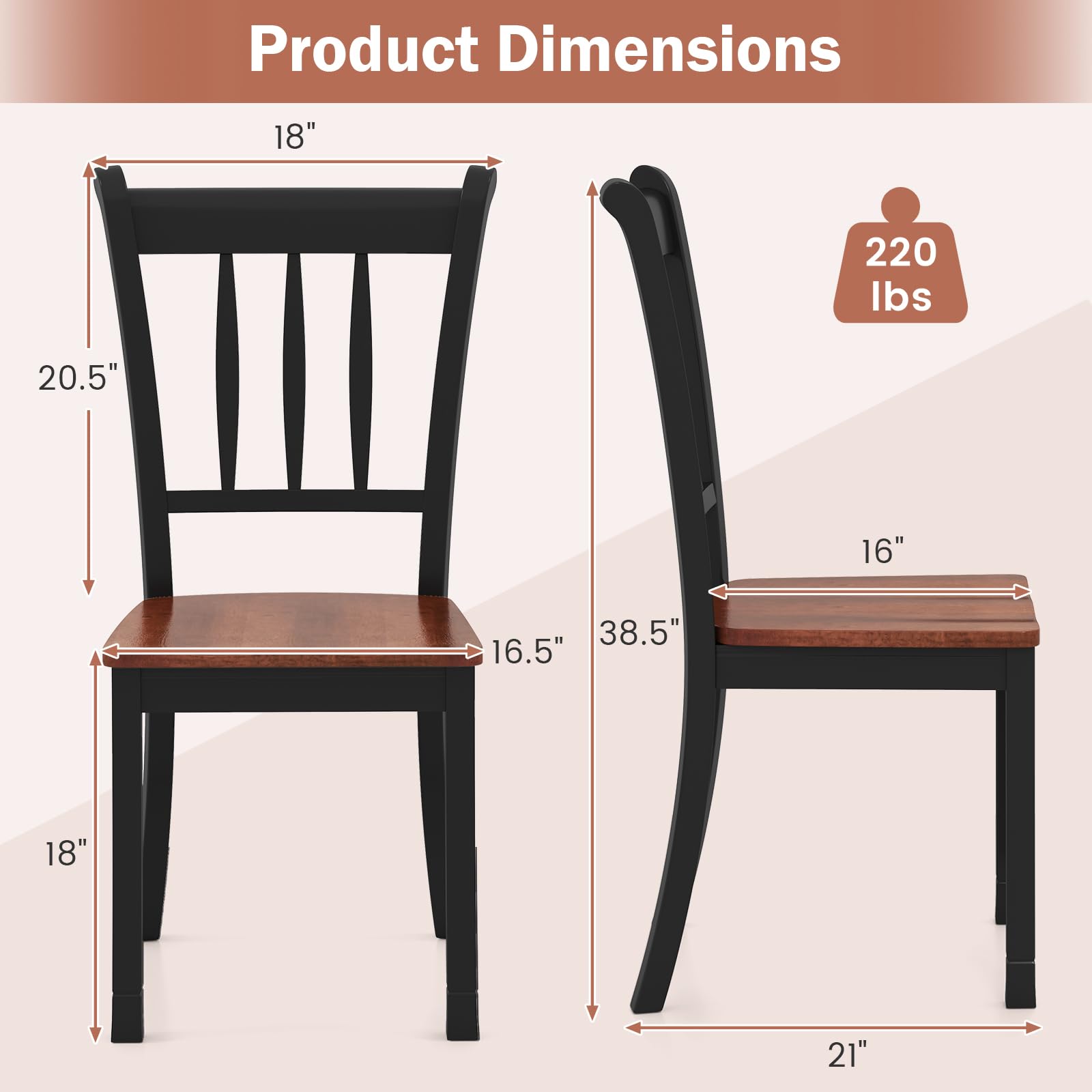 Solid Wood Dining Chairs Set of 2 - Modern Farmhouse Kitchen Chairs with Curved Slat Back, Sturdy Wooden Dining Room Chairs for Kitchen & Breakfast Nook (Black) - Perfect for Small Spaces & Cozy Dining Areas