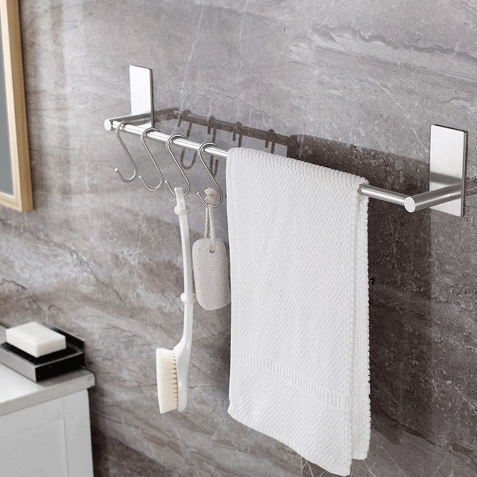 Stainless Steel Wall Mounted Towel Rack - No Drill Bathroom & Kitchen Storage Organizer for Towels, Robes & Utensils - Perfect for Small Spaces, Laundry Room & Balcony (30CM, Silver)