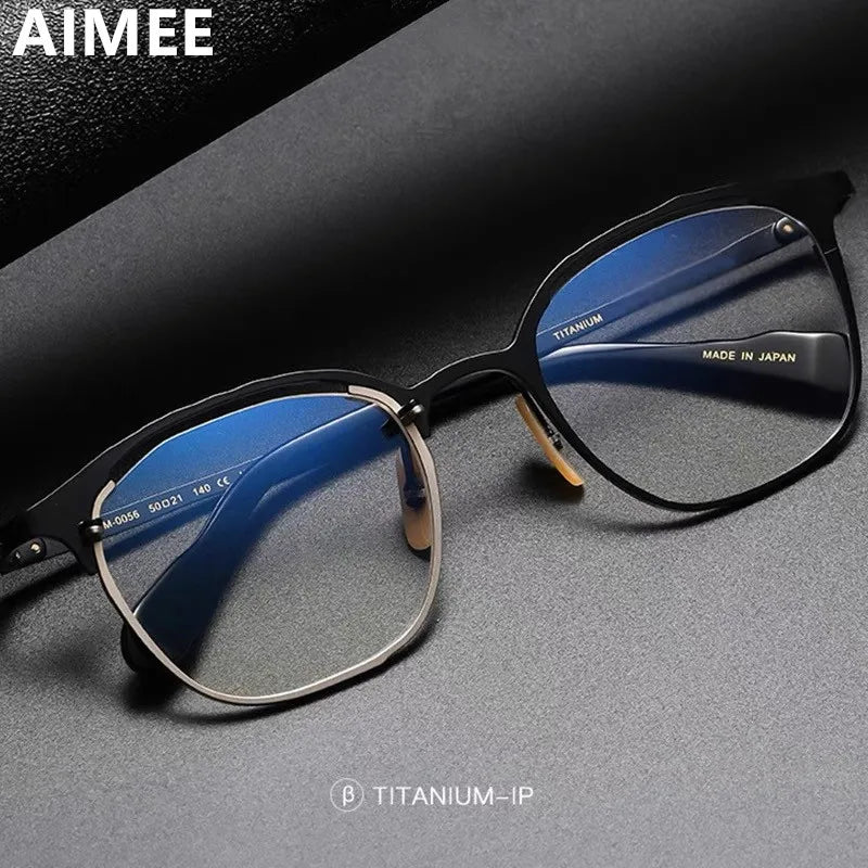 Aimee Unisex Full Rim Square Titanium Eyeglasses Frame - Lightweight Durable Titanium Glasses for Men & Women - Perfect for Reading, Work, and Daily Wear (Model 130056)