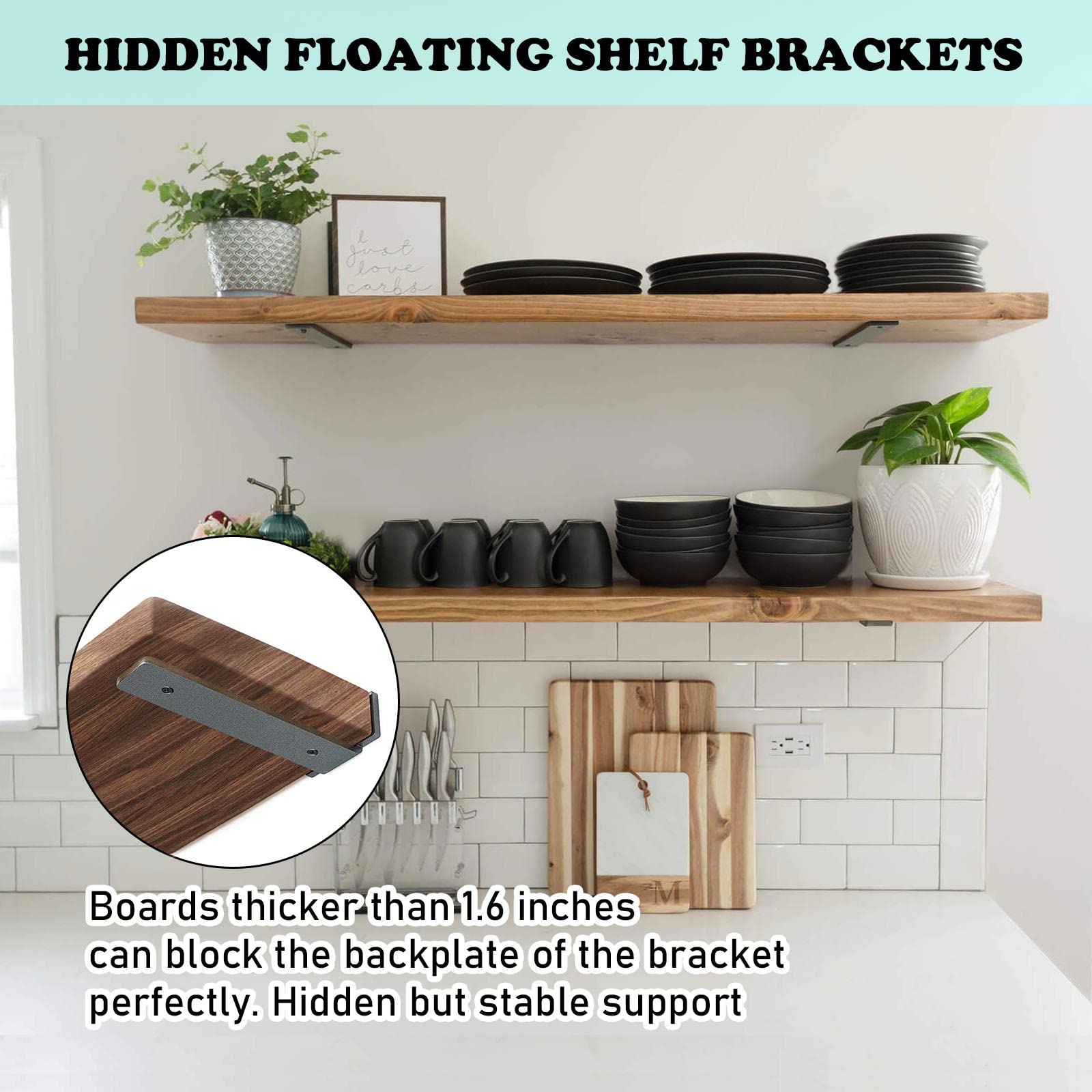 Heavy Duty Steel Shelf Brackets 12 Inch (6 Pack) - for Floating Shelves & Industrial Storage