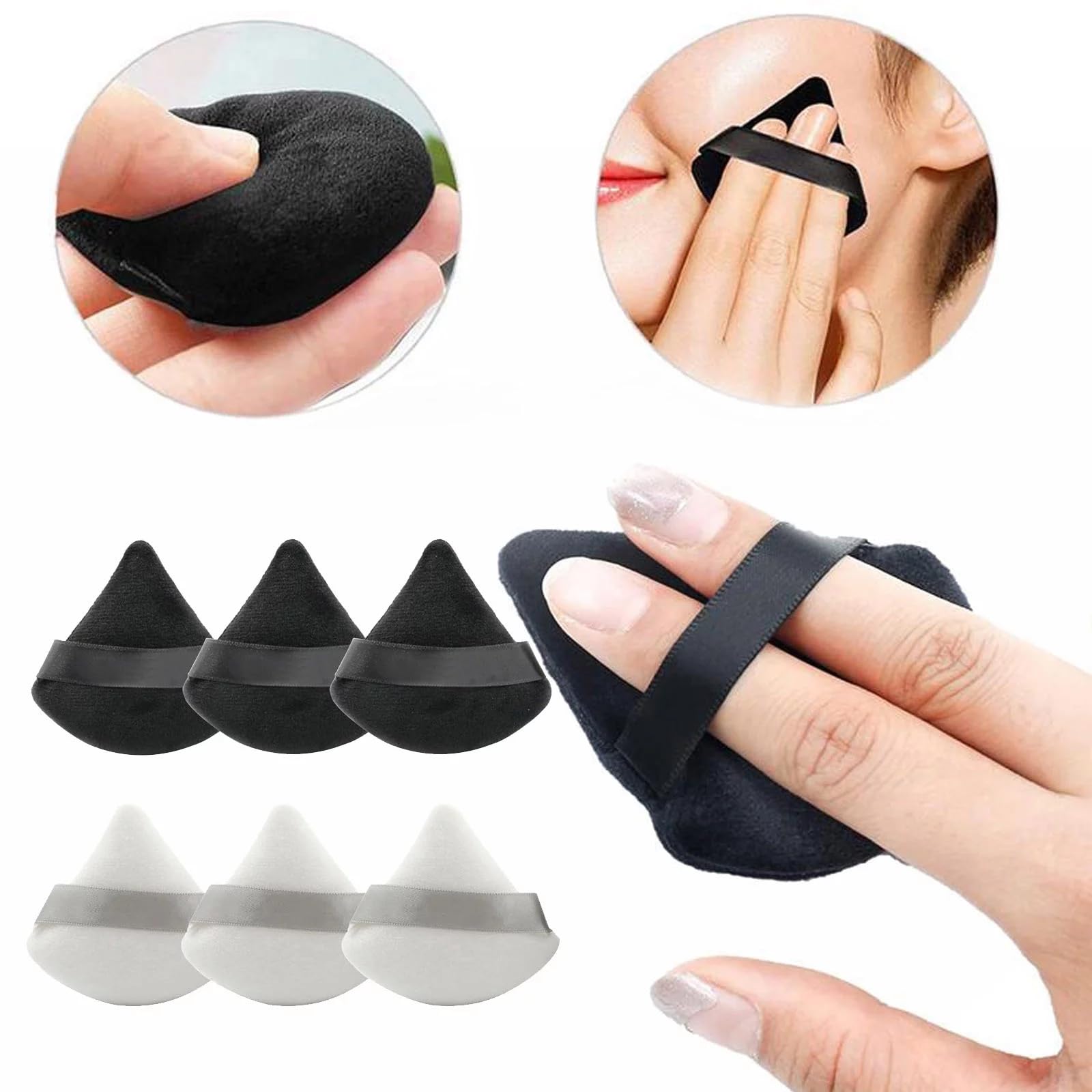 Felofix 6-Piece Velour Powder Puff Set - Soft Triangle Makeup Sponges for Loose & Body Powder, Foundation Blending Beauty Tools (Multicolor) - Perfect for Professional Makeup Application & Travel Touch-Ups
