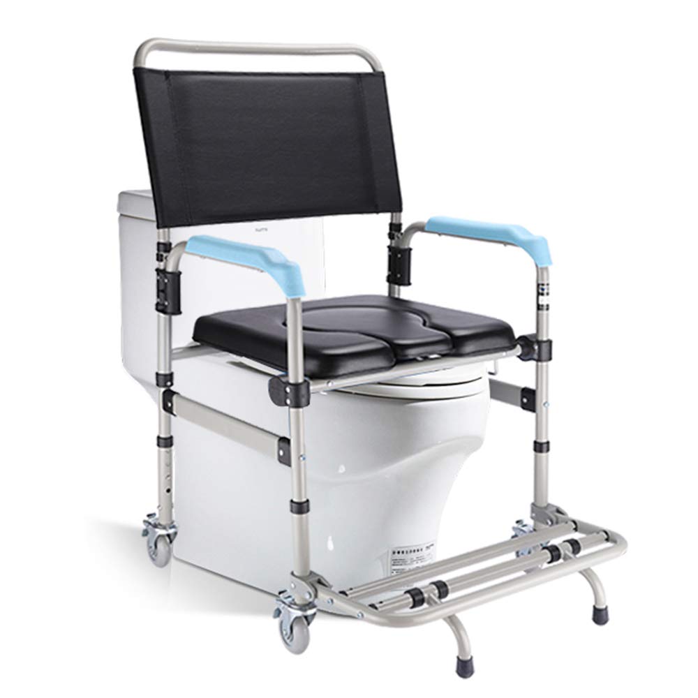 **Rolling Shower and Toilet Transport Chair with Wheels - Adjustable Height, Foldable Design for Elderly & Disabled - Padded Seat, Splash Guard & Drop Arms - Ideal for Bathroom Safety & Mobility Assistance**