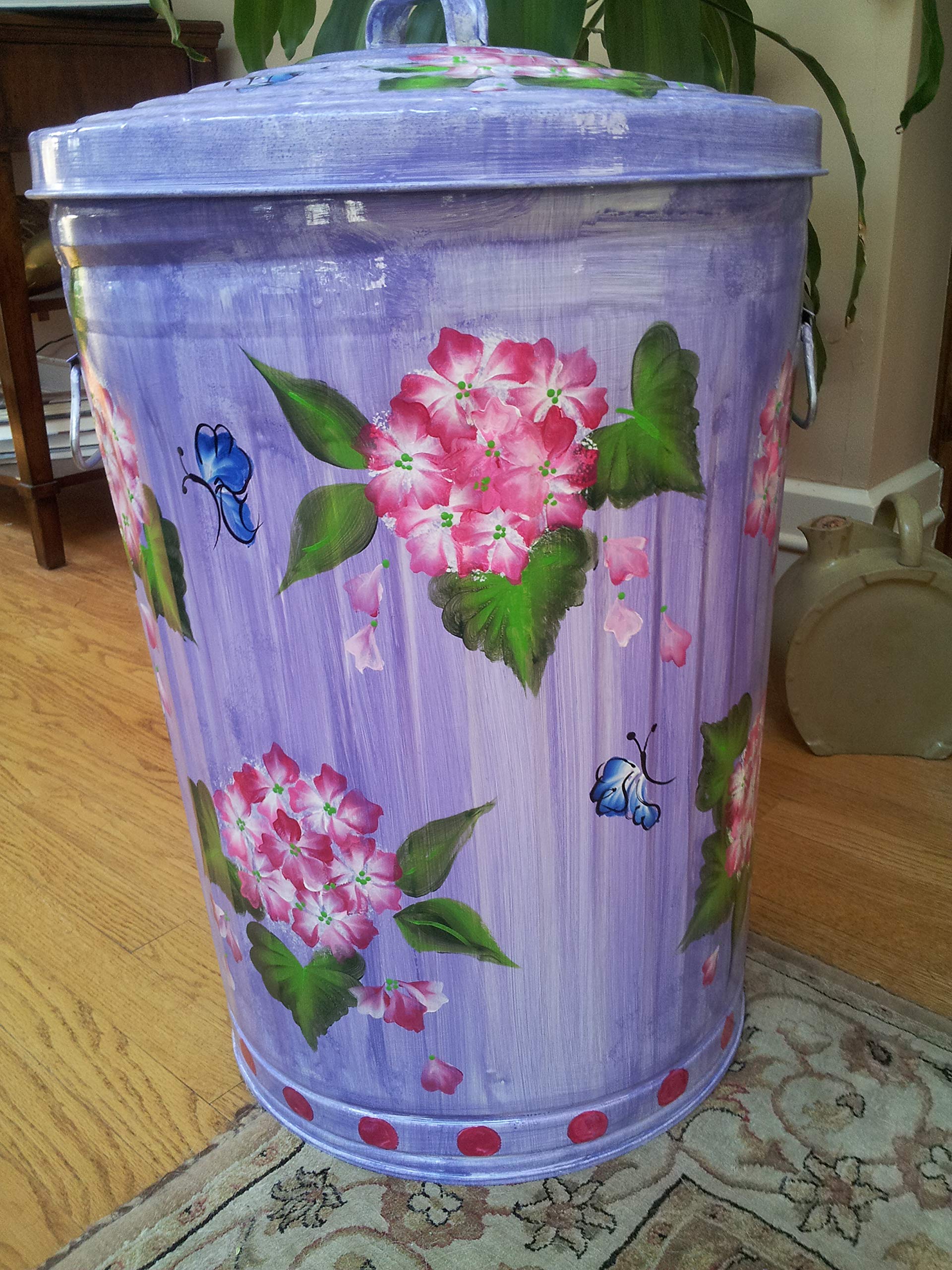 20 Gallon Hand Painted Galvanized Steel Trash Can - Durable Outdoor & Indoor Garbage Bin for Home, Office, Kitchen, and Garden Waste Disposal
