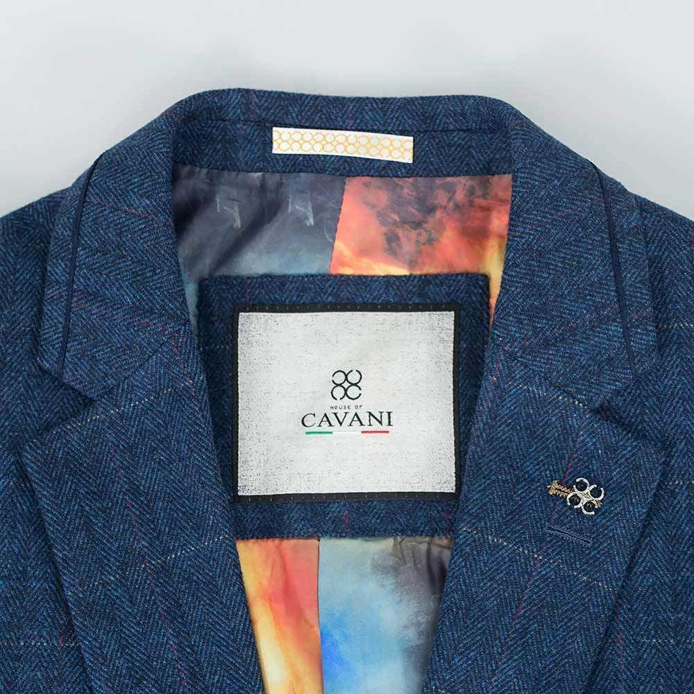 Cavani Carnegi Men's Blue Slim Fit Tweed Check Blazer Jacket for Business, Wedding & Formal Occasions