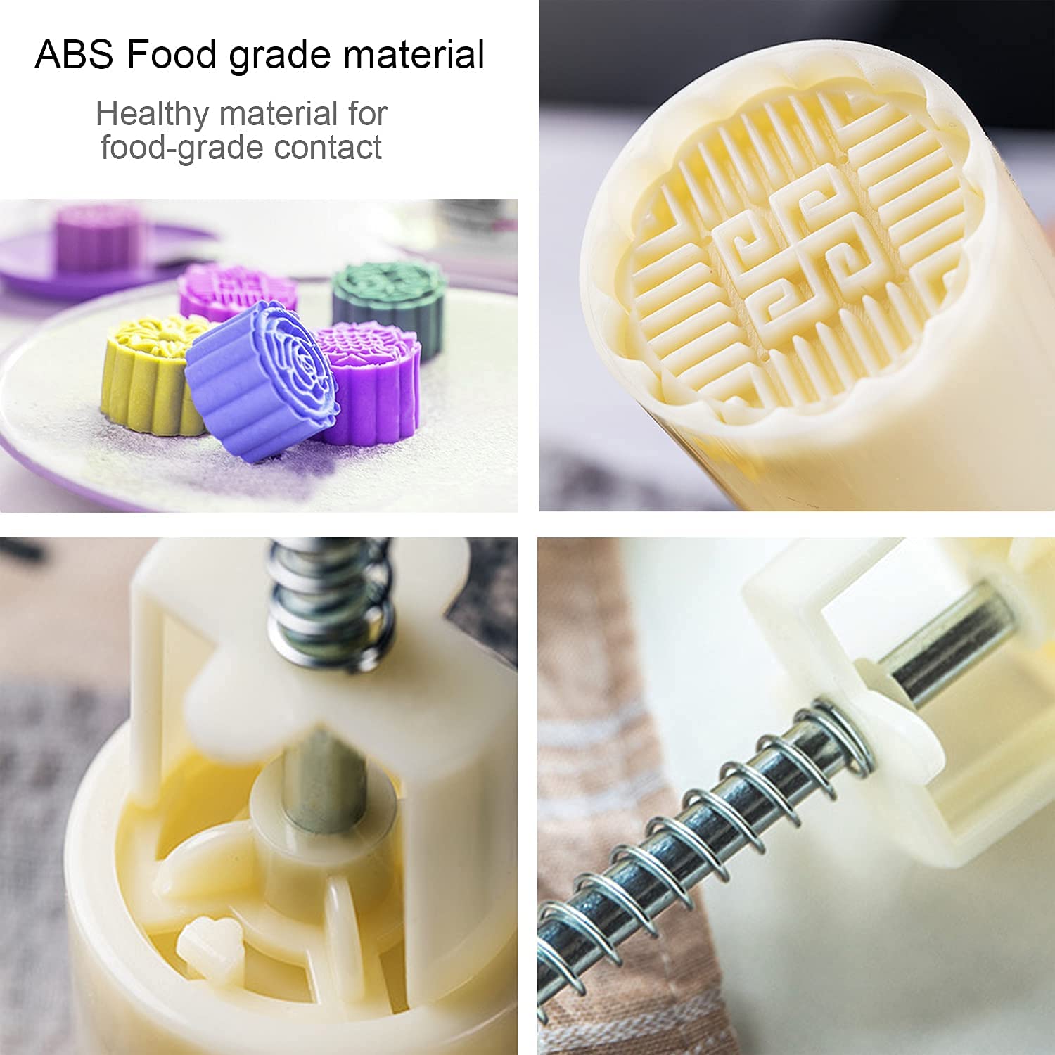 Premium Mooncake Press Molds Set - 1.76 oz Flower Mooncake Maker with 6 Stamps, Cookie & Pastry Tool for Mid-Autumn Festival Baking (White) - Perfect for Homemade Mooncakes, Festival Gifts & Asian Dessert Making