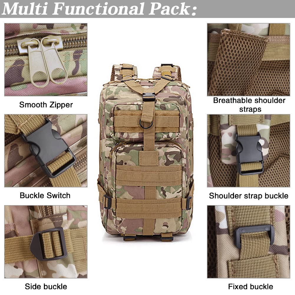 LIMHOO Tactical Backpack for Men - 30L Small Military Rucksack with Molle System & USA Flag Patch (CP Camo) - Durable Army Backpack for Hiking, Camping, EDC and Outdoor Adventures