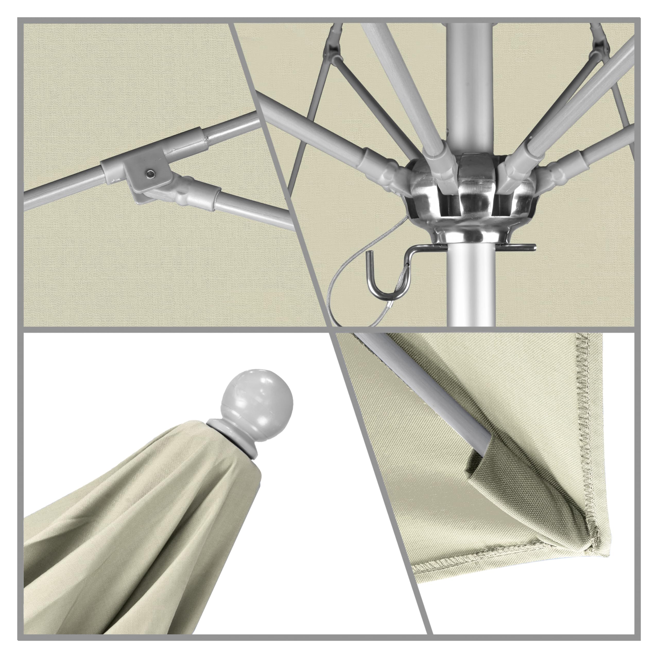 California Umbrella 7.5' Round Commercial-Grade Patio Umbrella with Push-Open Pin Stop Mechanism - Silver Finish & Solution-Dyed Beige Fabric | Perfect for Outdoor Dining, Poolside Lounging, and Backyard Entertaining