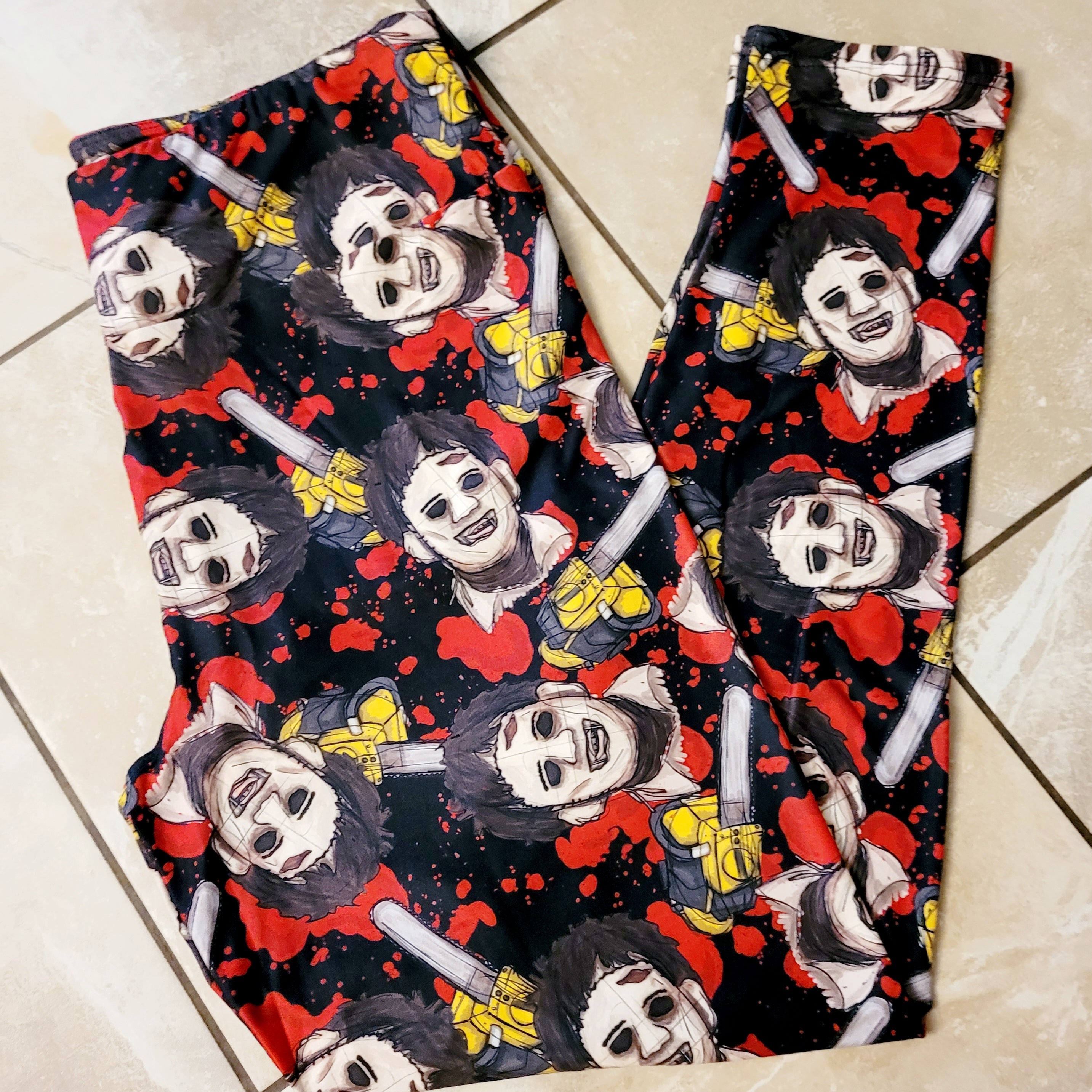 Bloody Leatherface Semi-Exclusive Handcrafted Vibrant Leggings - High Quality Halloween Cosplay & Horror Movie Costume Accessories