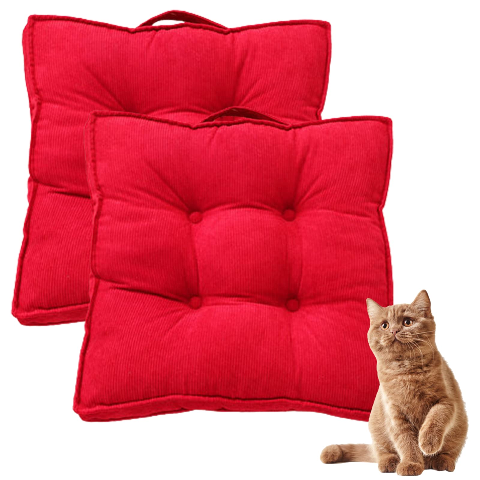 Square Corduroy Chair Cushion Pad - Solid Tufted Seat Cushion Set of 2 (20in/50cm) for Dining Chairs, Office Chairs, Car Floor & Outdoor Patio - Perfect for Home, Office, and Outdoor Relaxation
