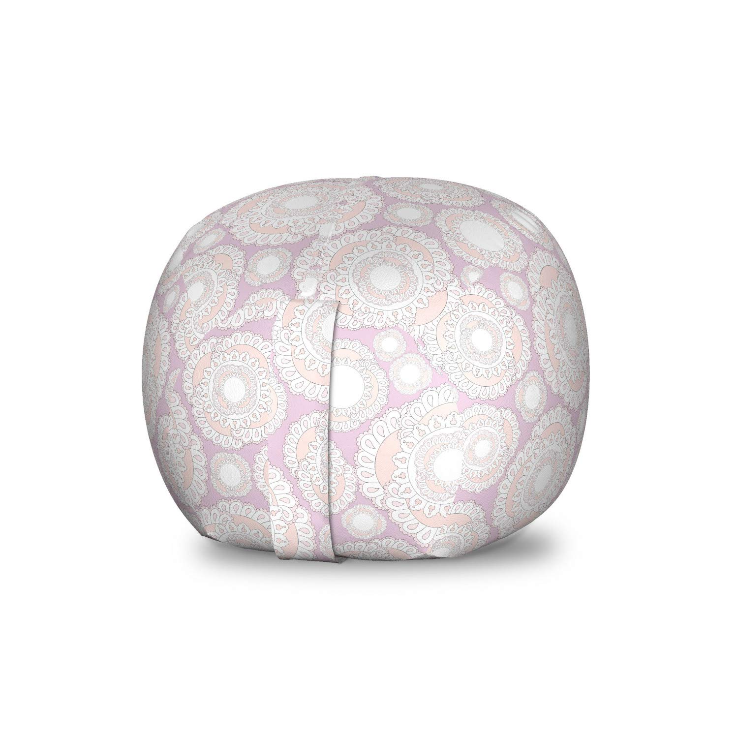 Ambesonne Mandala Storage Toy Bag Chair - Traditional East Culture Design with Universe Circle Pattern, Washable Stuffed Animal Organizer for Kids Room, Small Size in Pale Peach & White - Perfect for Nursery, Playroom & Bedroom Storage