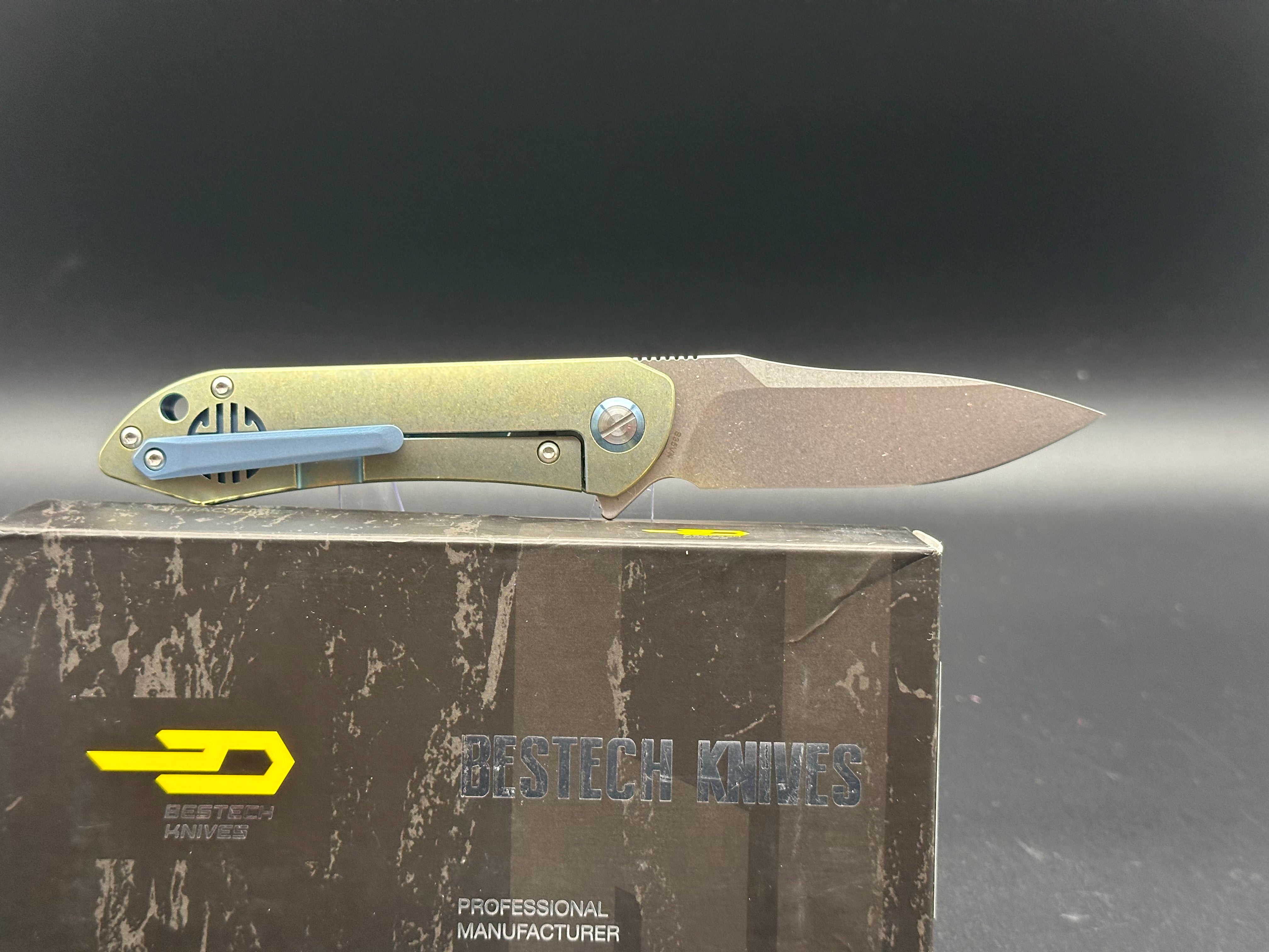 Bestech Emperor Folding Knife - CPM S35VN Steel Blade, Green Titanium Handles with Blue Accents - EDC, Outdoor Camping, Survival Gear