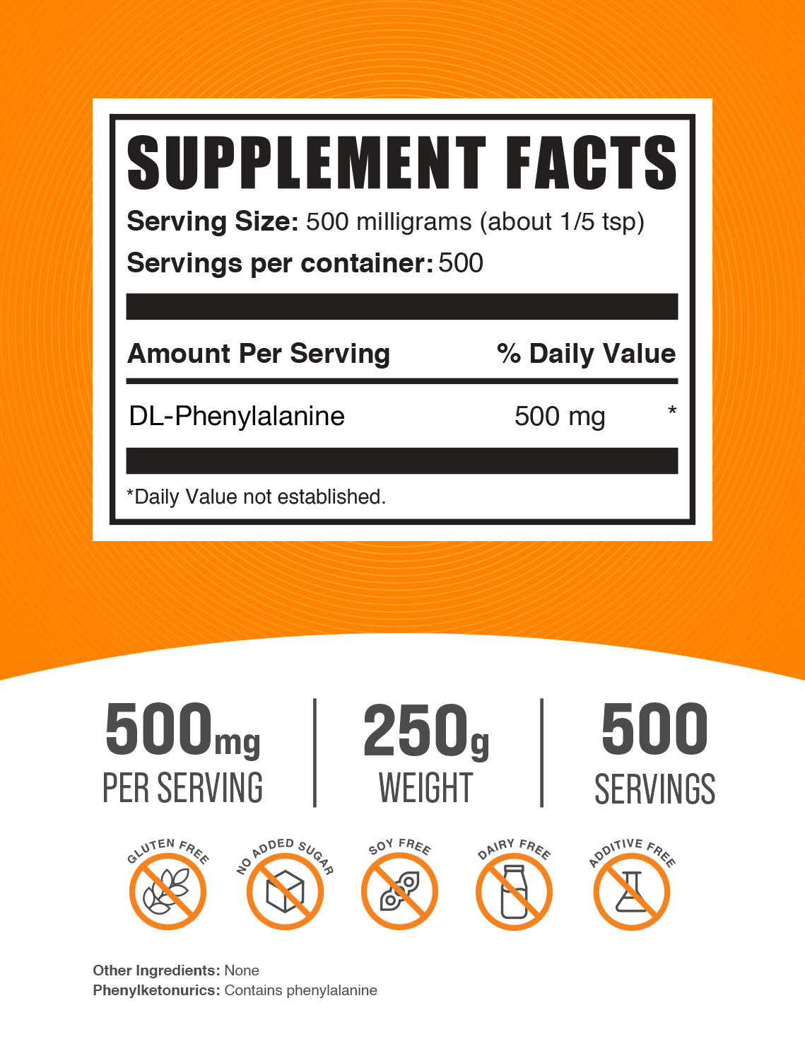 DL Phenylalanine Powder Supplement - 500mg Pure Amino Acid for Mood Support & Focus - Vegan, Non-GMO, Gluten-Free - Boost Energy & Mental Clarity for Workouts, Study & Daily Wellness