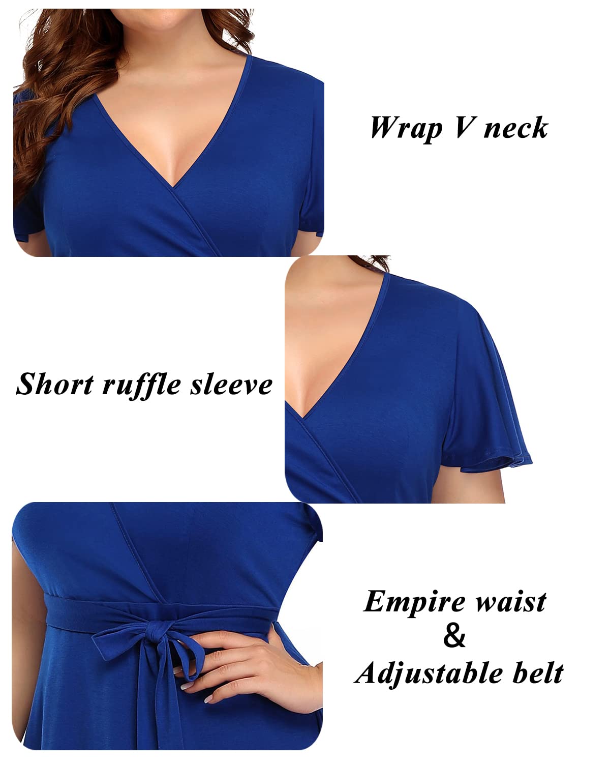 **Plus Size Pinup Fashion Women's Cocktail Dress - Semi Formal Wrap Empire Waist Midi Dress for Wedding Guest, Party & Special Occasions**