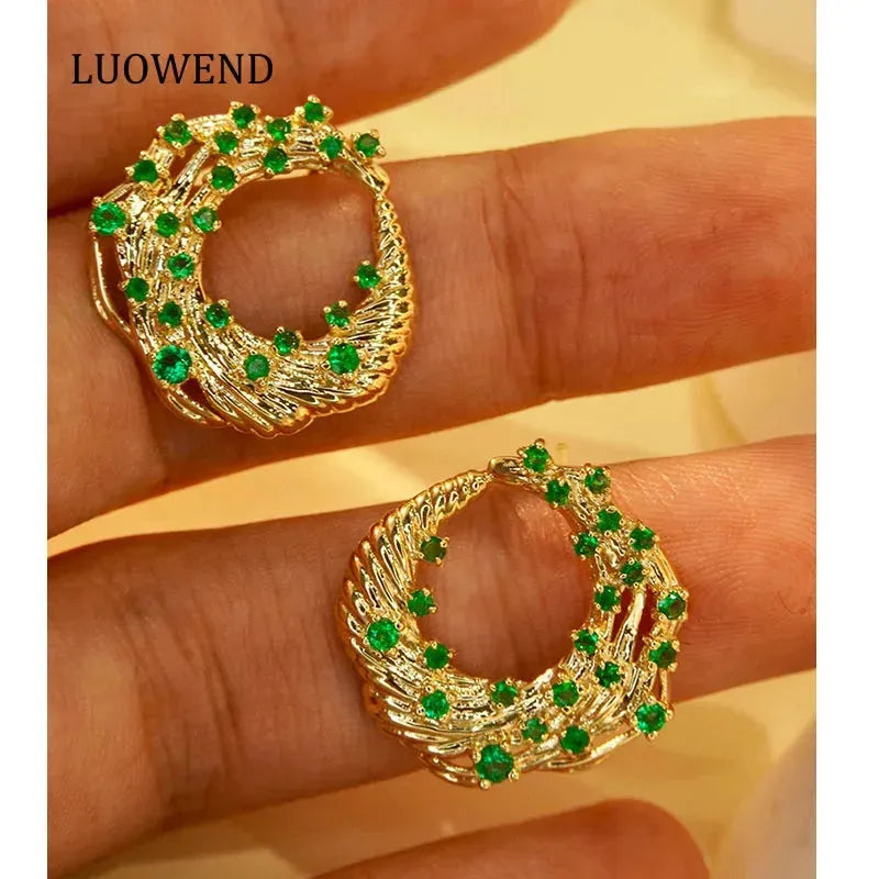 18K Yellow Gold Vintage Elegant Emerald Stud Earrings for Women - 0.68 Carat Real Natural Green Gemstone Jewelry - Perfect for Parties, Weddings & Special Occasions