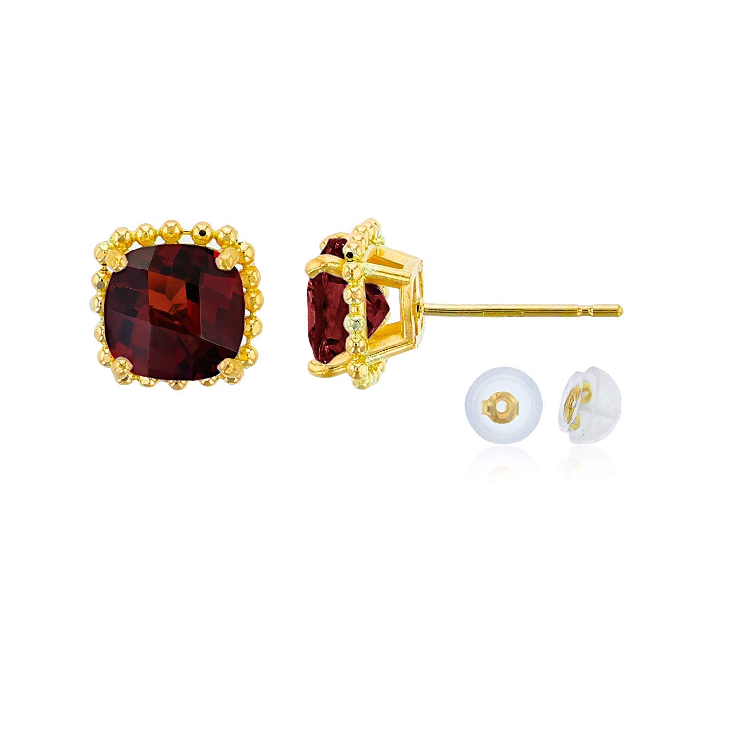10K Yellow Gold 6x6mm Cushion Cut Bead Frame Stud Earrings with Silicone Backs - Hypoallergenic Luxury Jewelry for Women, Perfect for Everyday Wear, Parties & Special Occasions