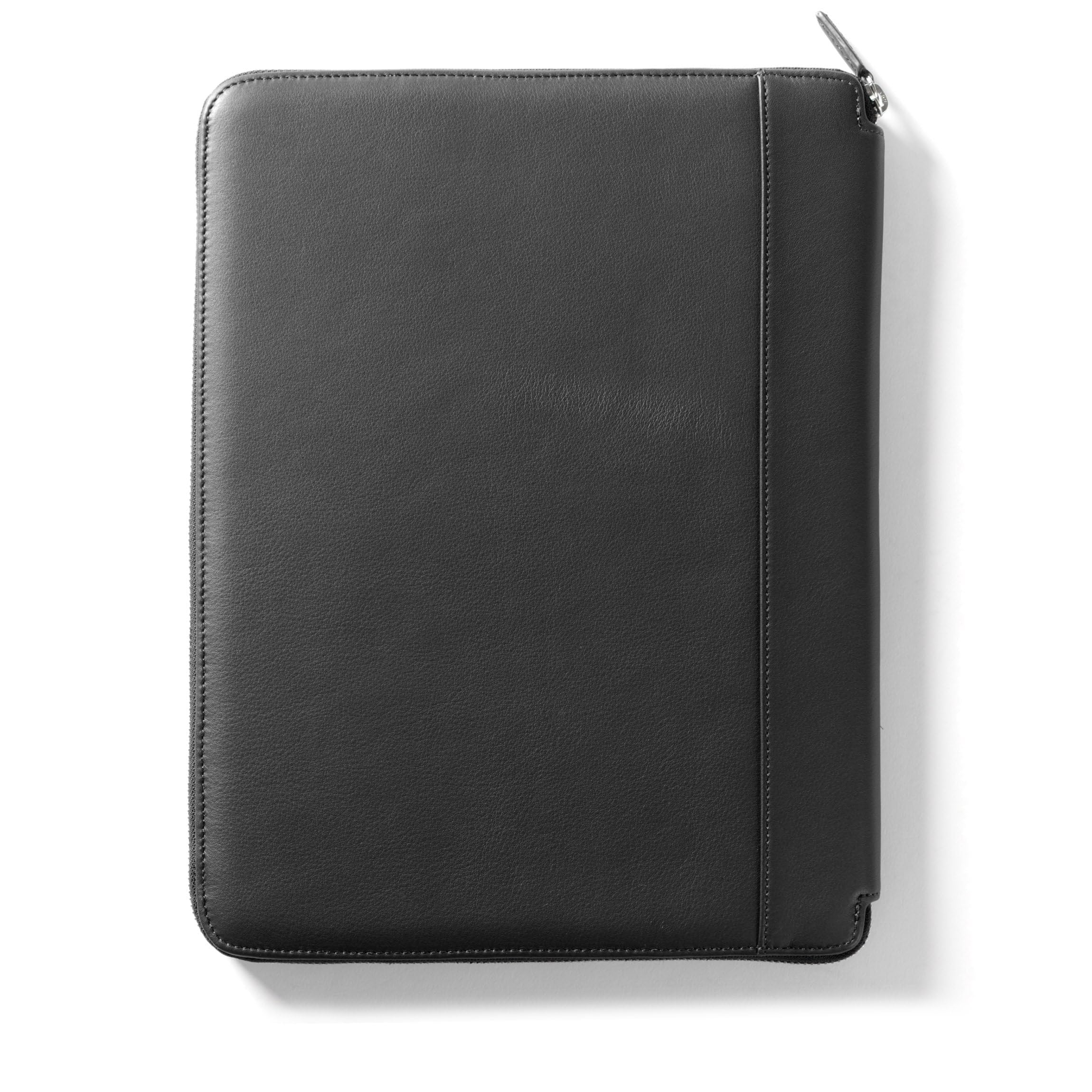 Premium Black Onyx Leather Executive Zippered Portfolio with Tablet Pocket - Ideal for Business Meetings, Travel & Professional Organization