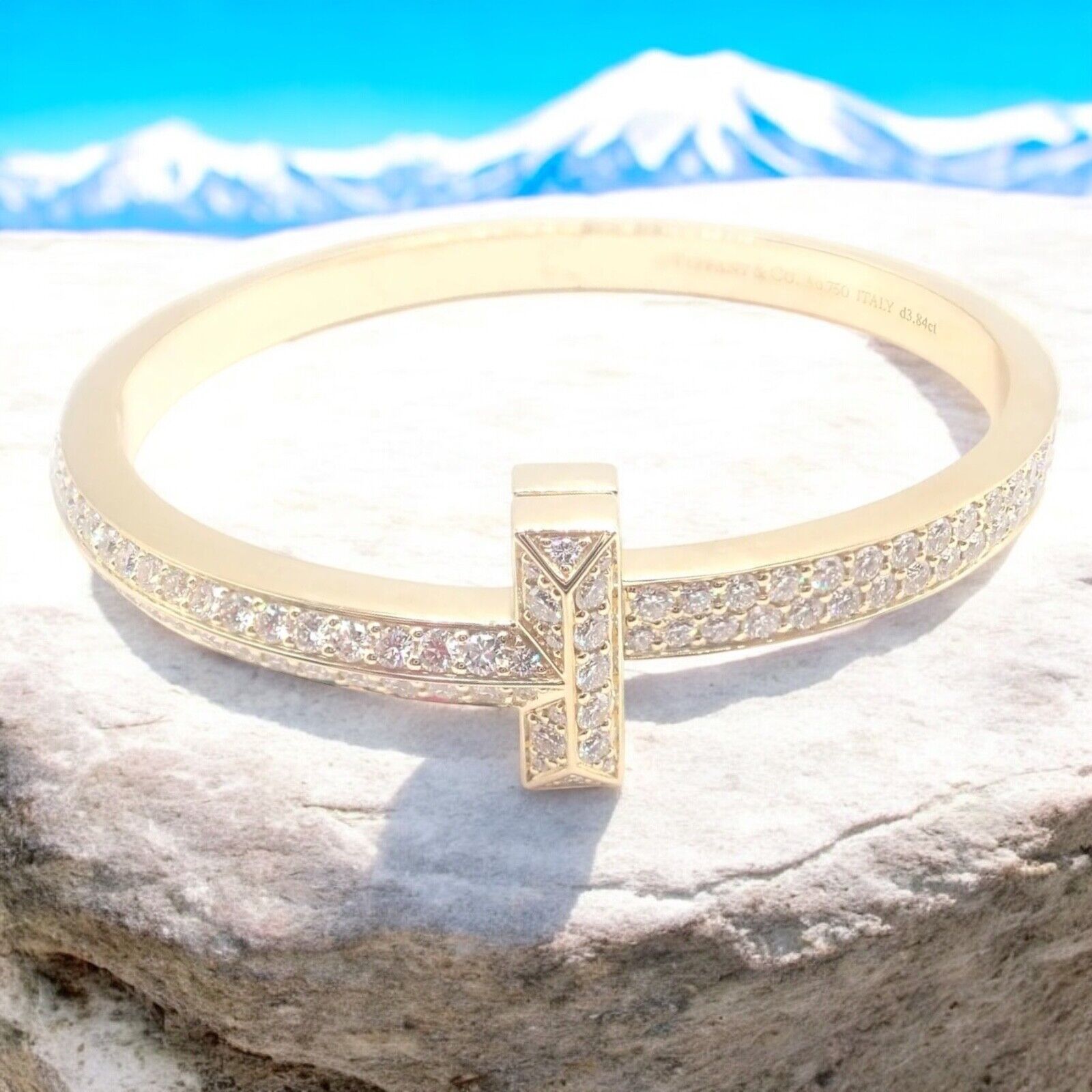 Authentic Tiffany & Co 18k Yellow Gold Diamond T1 Wide Hinged Bangle Bracelet - Luxury Jewelry for Women, Perfect for Weddings, Anniversaries & Special Occasions