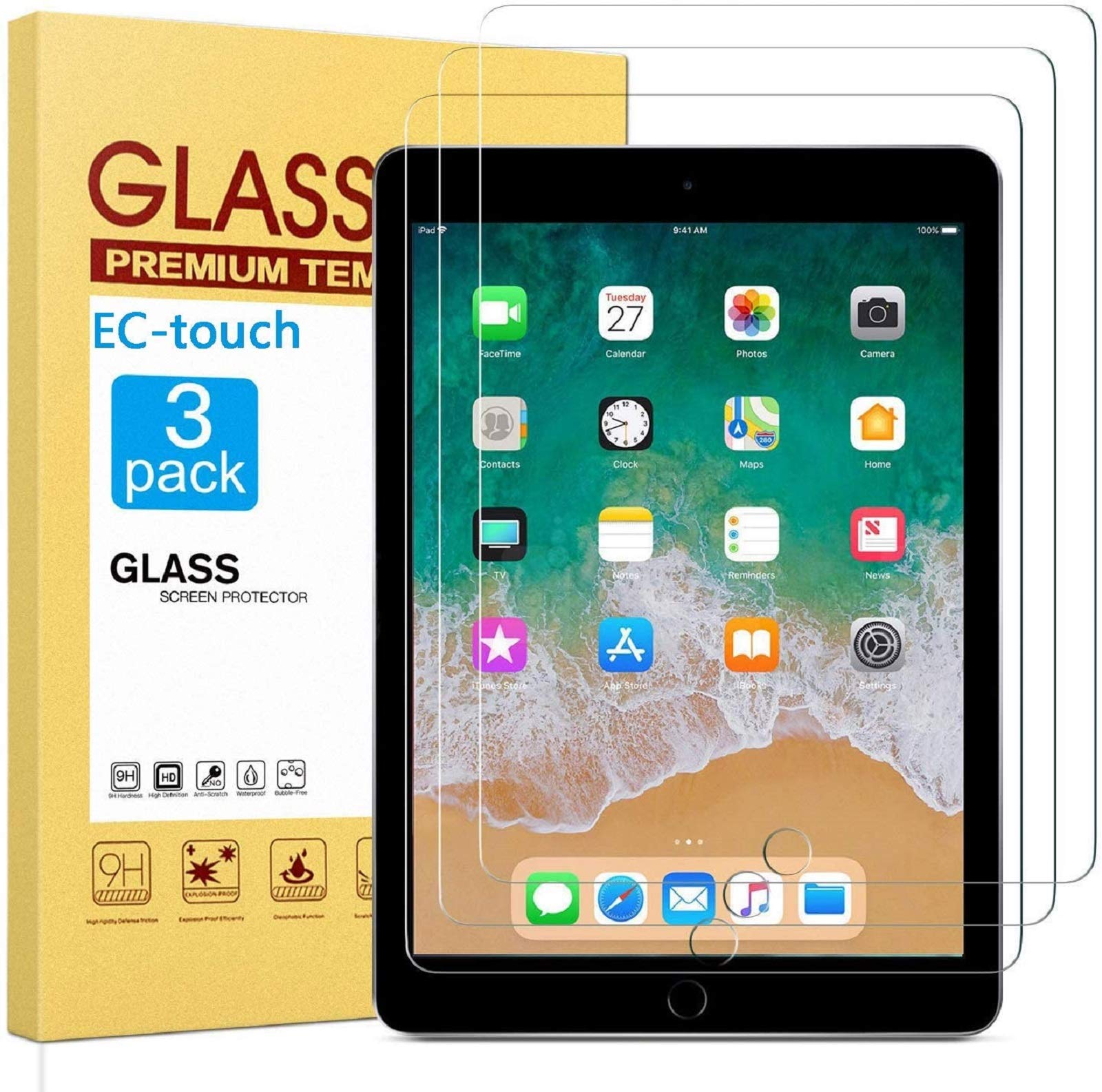 3 Pack Tempered Glass Screen Protector for iPad 9.7 Inch & iPad Air 1/2 - 9H Hardness, Anti-Scratch, Bubble-Free - Perfect for Home, Office, and Travel Protection