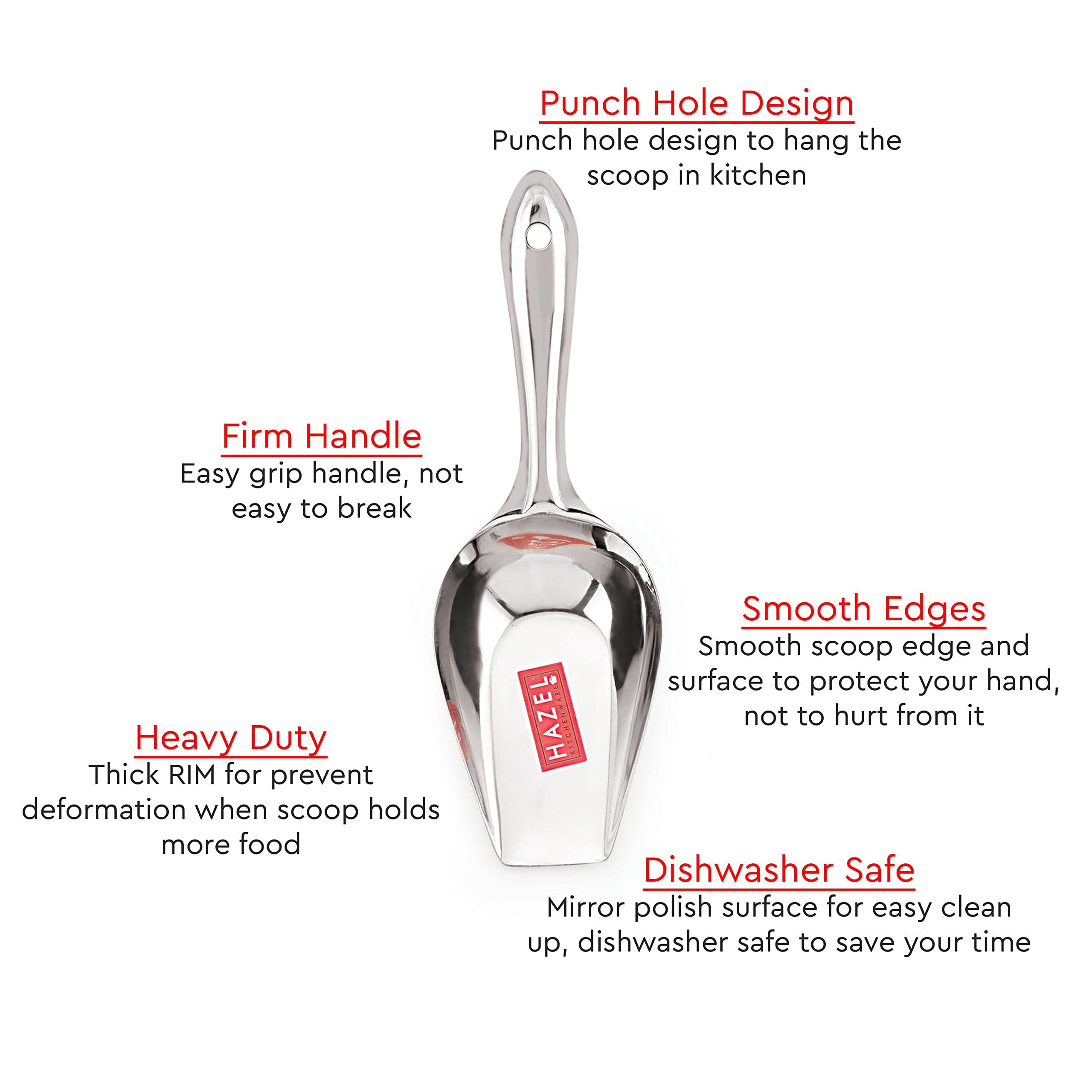 Premium Stainless Steel Scoop Spoon for Flour, Grain, Candy & Spices - Heavy Duty Kitchen & Grocery Store Accessory - Medium Size, Silver - Ideal for Baking, Cooking & Bulk Food Dispensing