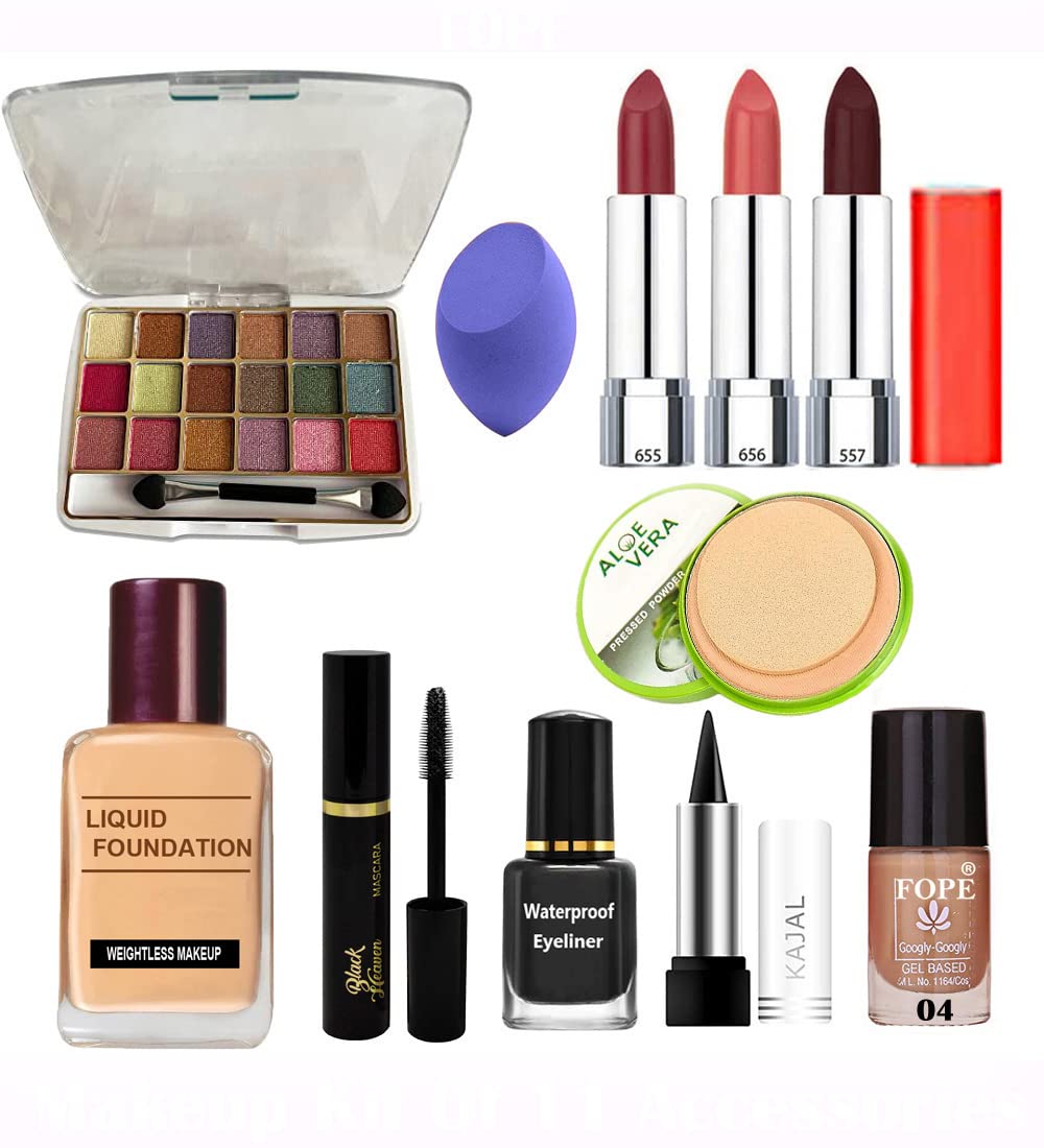 Fope Complete Travel Makeup Kit for Women & Girls - 12 Piece Cosmetic Set with Mirror & Brushes (Model S19K04A2016) | Perfect for Vacation, Business Trips & Everyday Makeup Touch-ups